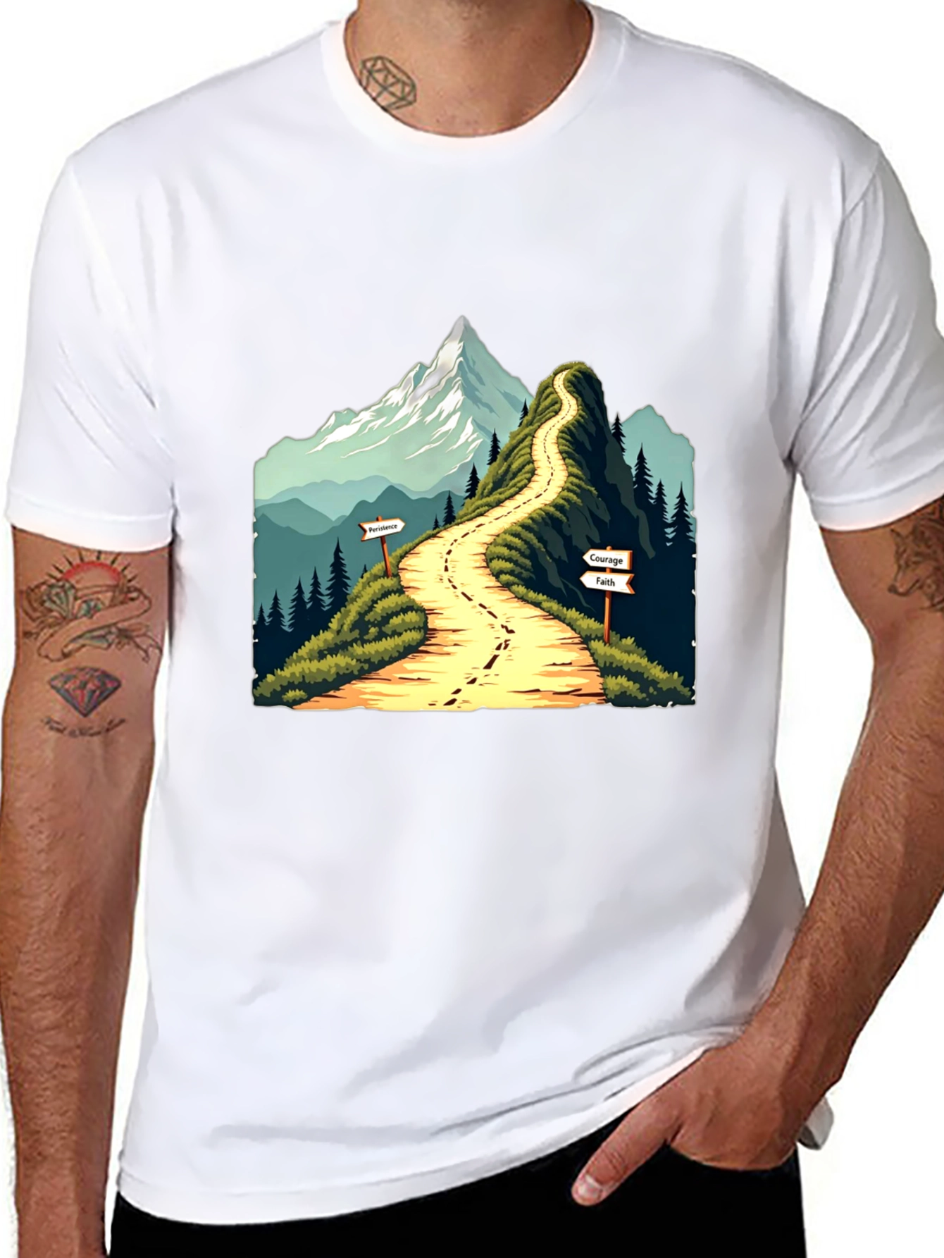 Mountain Path Graphic Tee - Courage Faith Perseverance
