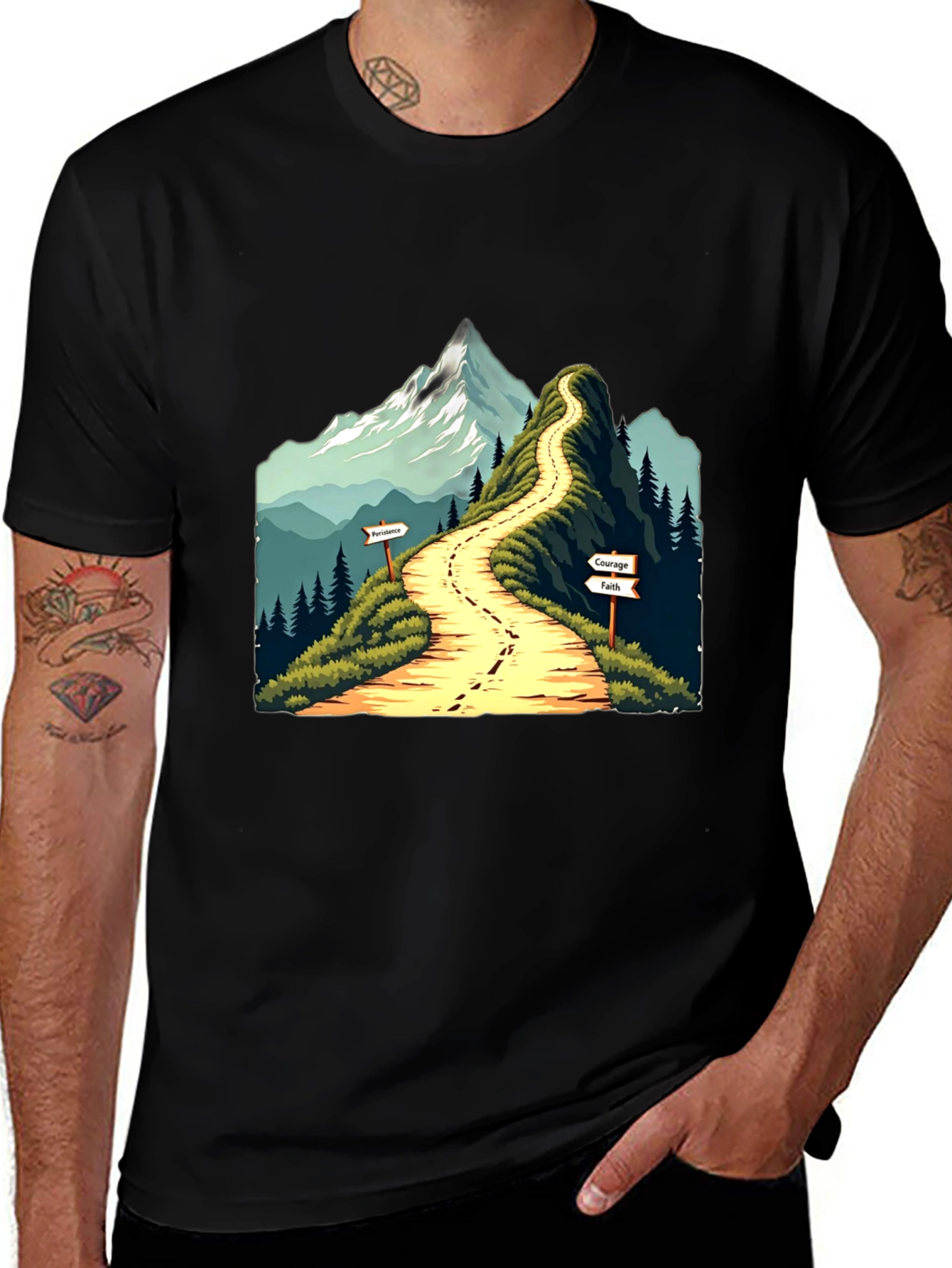 Mountain Path Graphic Tee - Courage Faith Perseverance