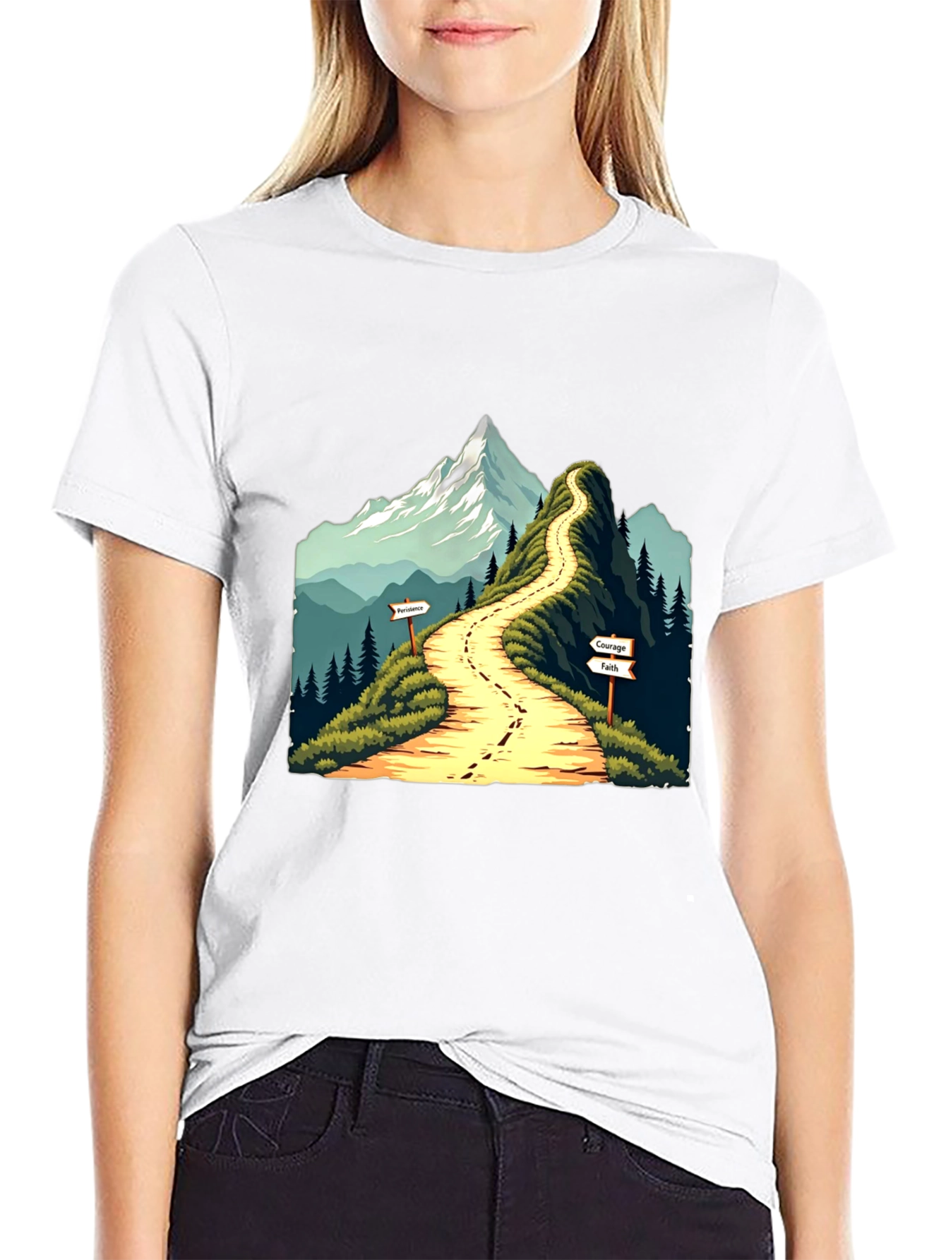 Mountain Path Graphic Tee - Courage Faith Perseverance