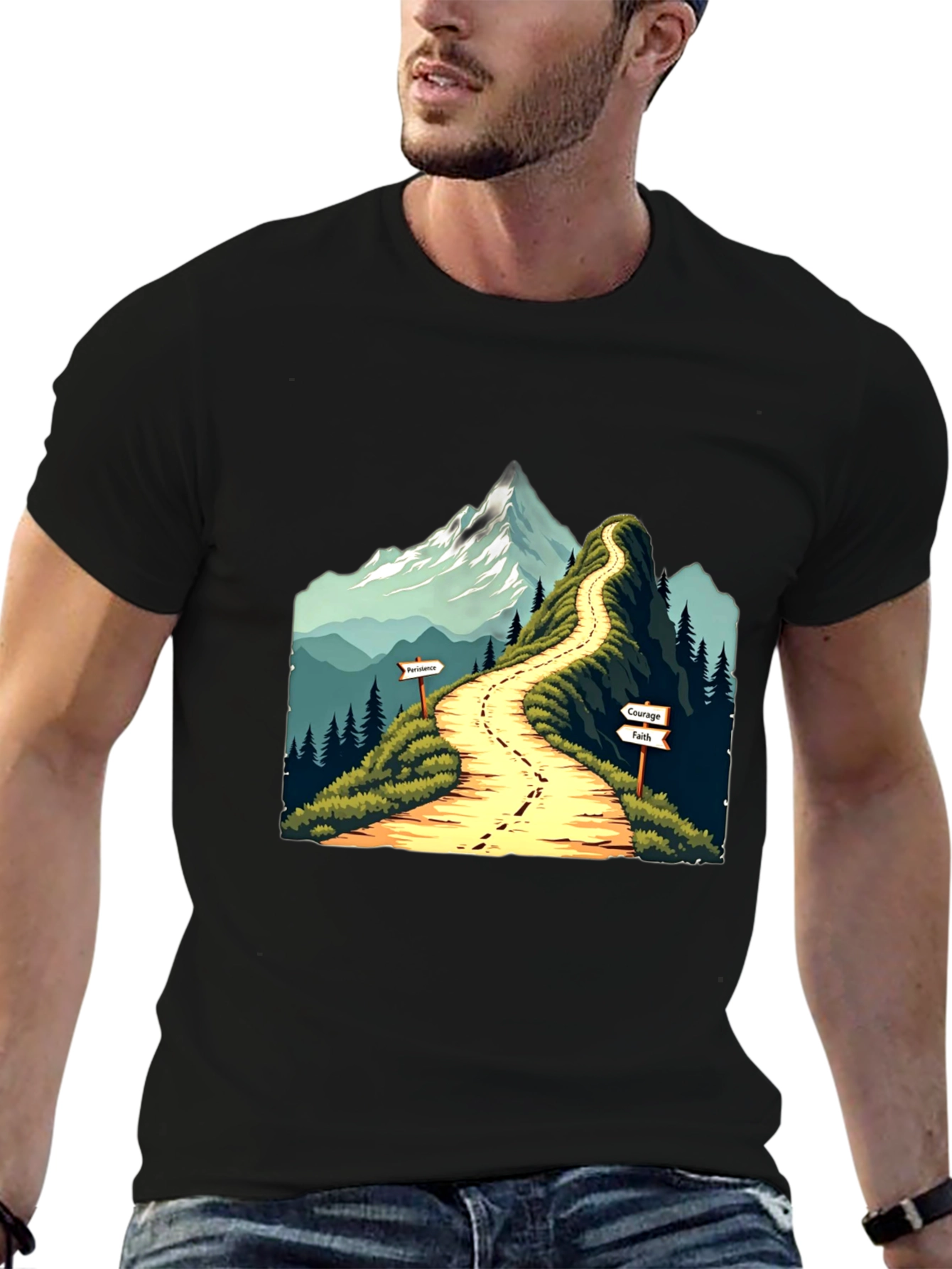 Mountain Path Graphic Tee - Courage Faith Perseverance