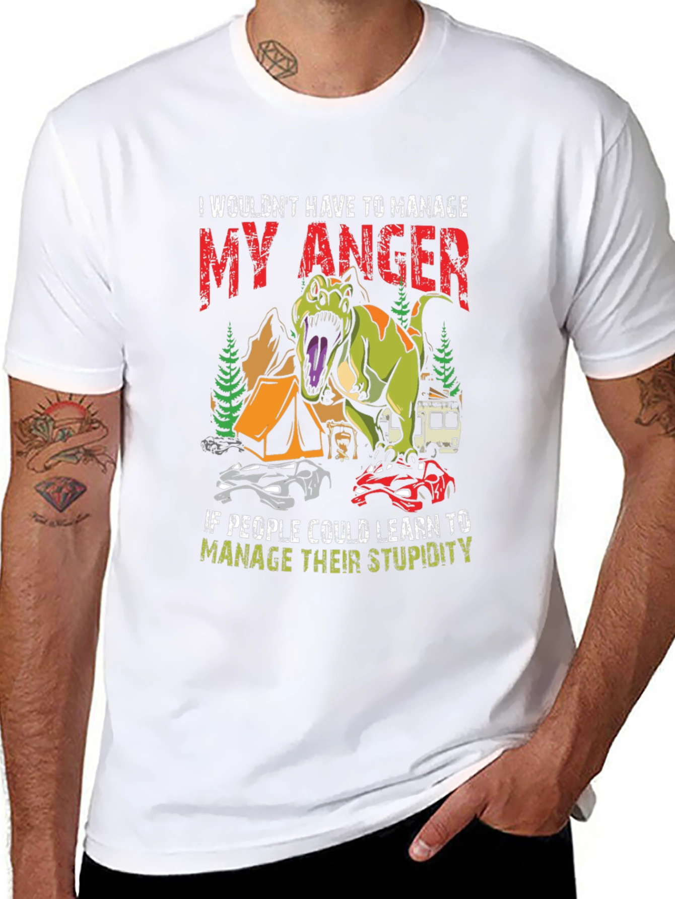Manage Anger Dinosaur T-Shirt - Funny Camping Tee