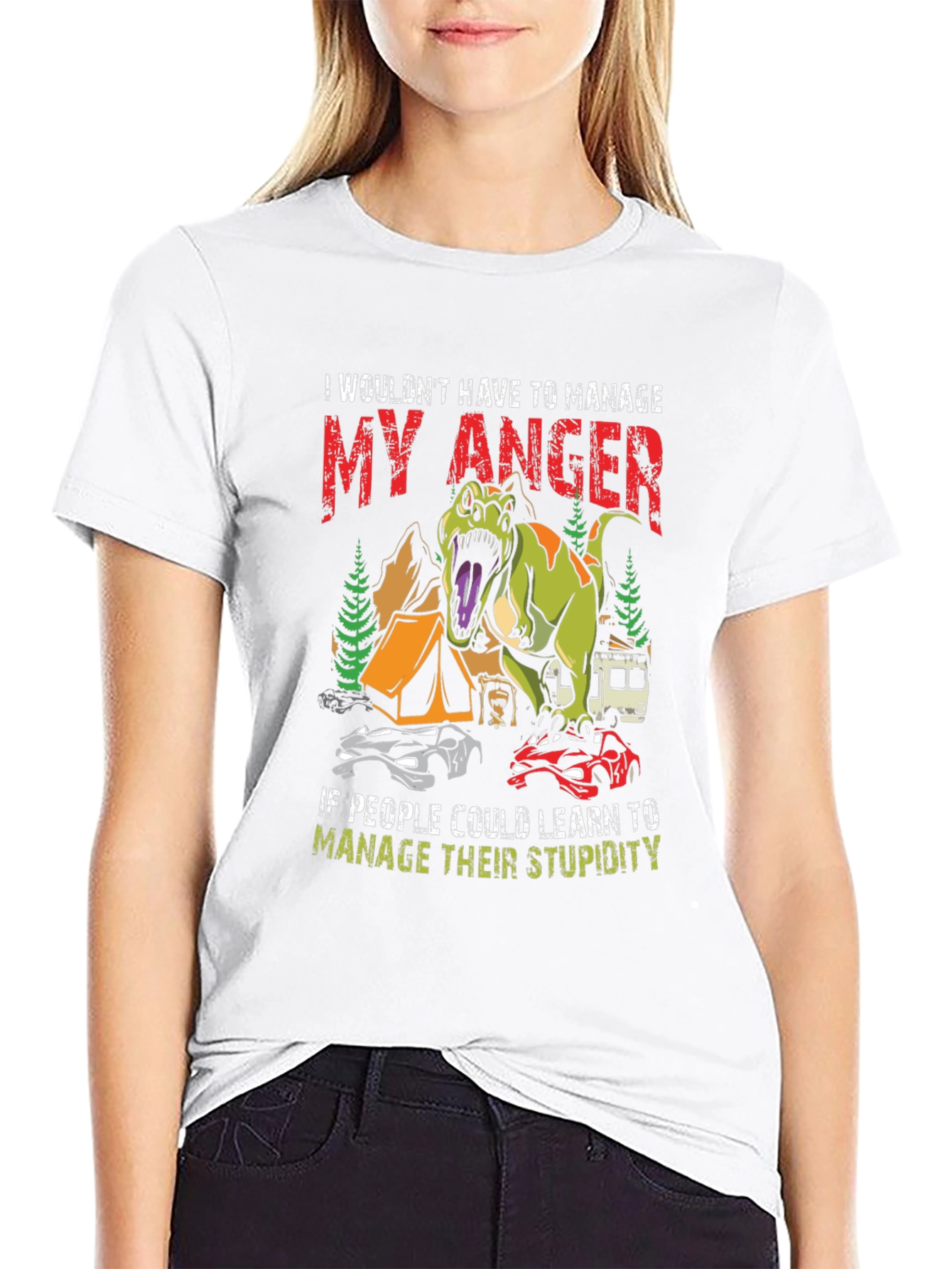 Manage Anger Dinosaur T-Shirt - Funny Camping Tee
