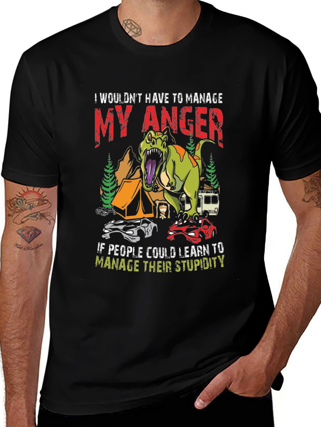 Manage Anger Dinosaur T-Shirt - Funny Camping Tee