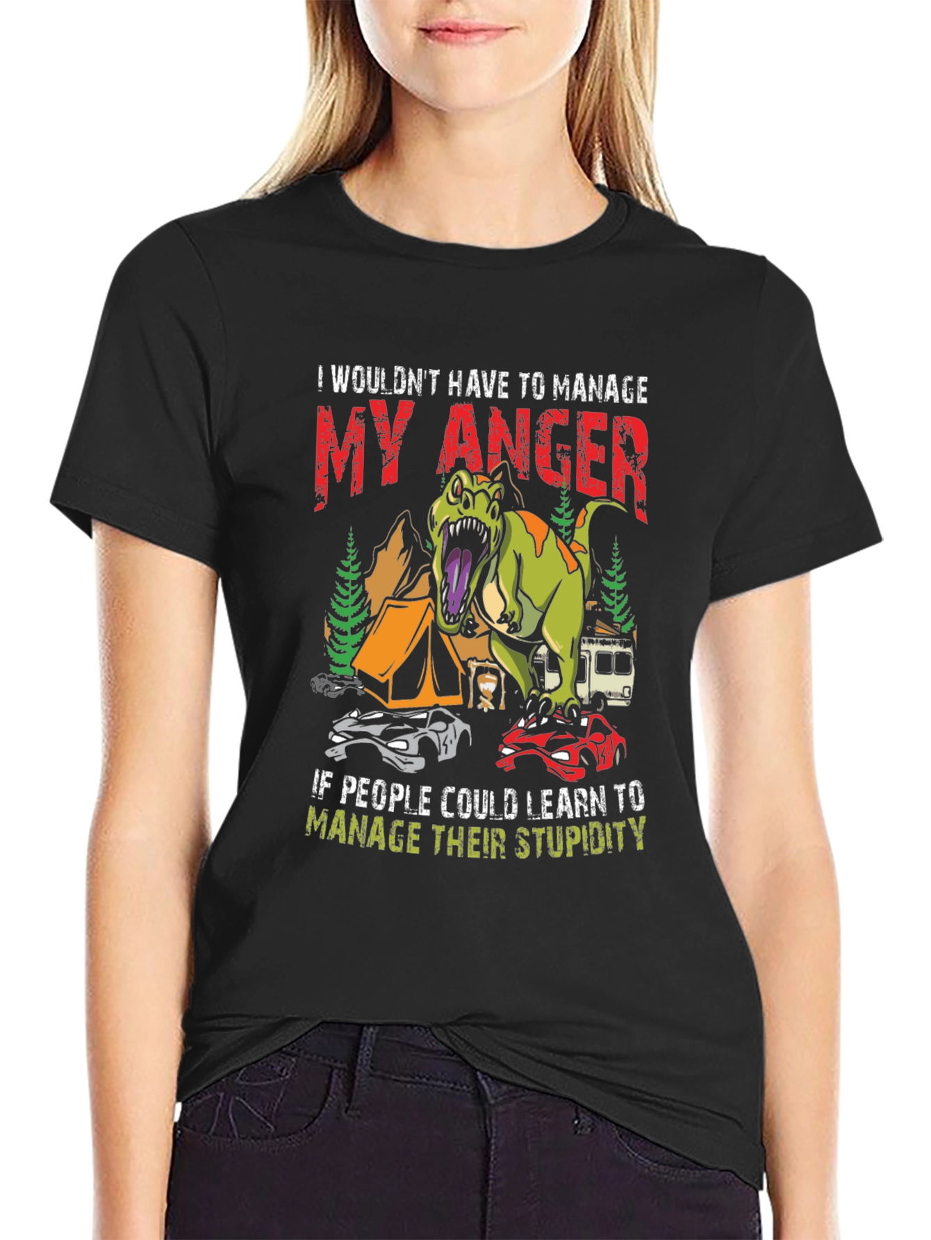 Manage Anger Dinosaur T-Shirt - Funny Camping Tee