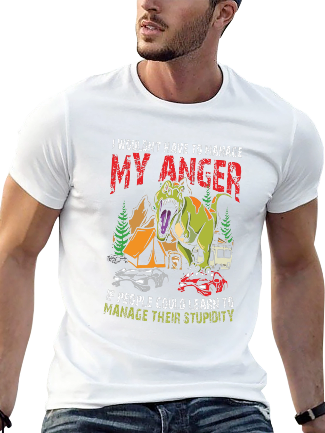 Manage Anger Dinosaur T-Shirt - Funny Camping Tee