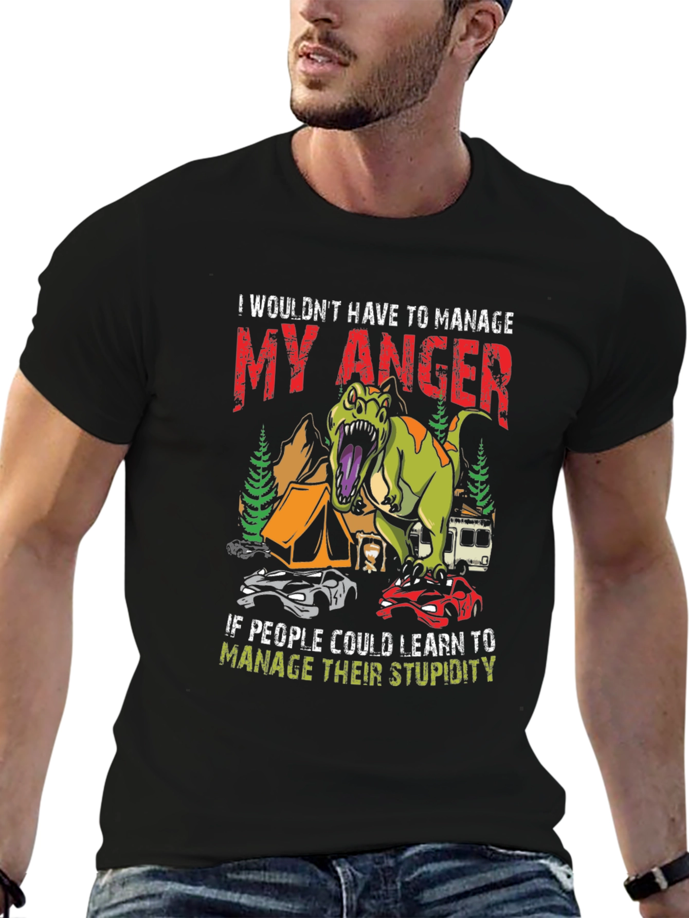 Manage Anger Dinosaur T-Shirt - Funny Camping Tee