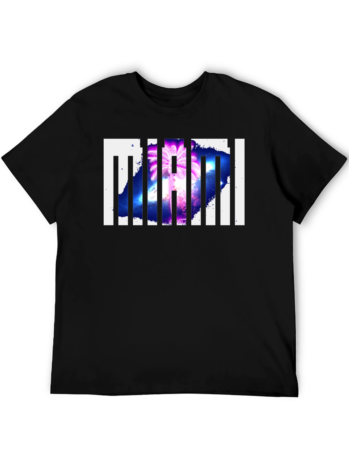 Miami Palm Tree Graphic Print Black T-Shirt