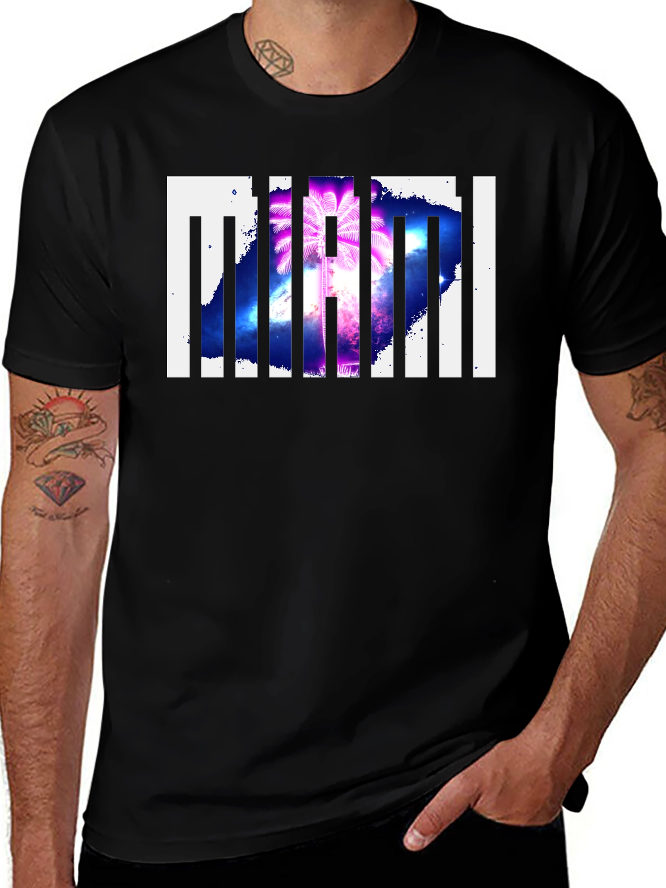 Miami Palm Tree Graphic Print Black T-Shirt