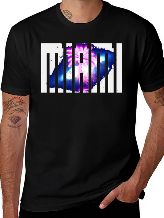 Miami Palm Tree Graphic Print Black T-Shirt