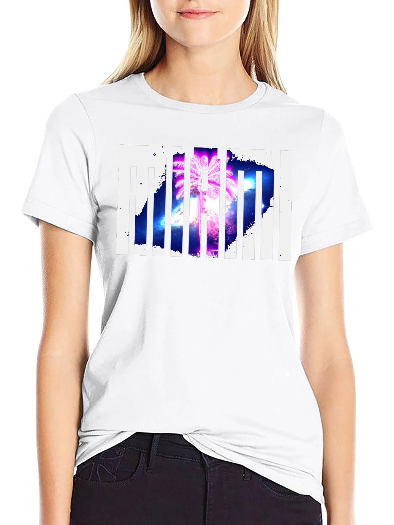 Miami Palm Tree Graphic Print Black T-Shirt