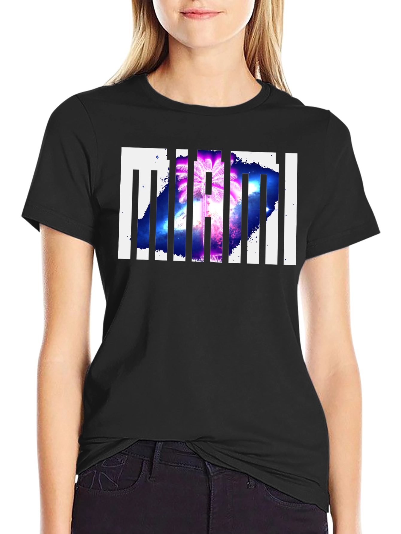 Miami Palm Tree Graphic Print Black T-Shirt