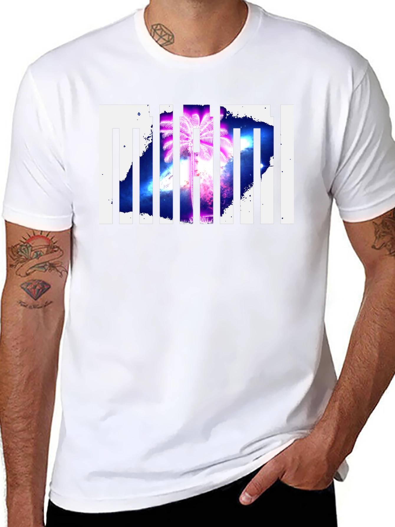 Miami Palm Tree Graphic Print Black T-Shirt