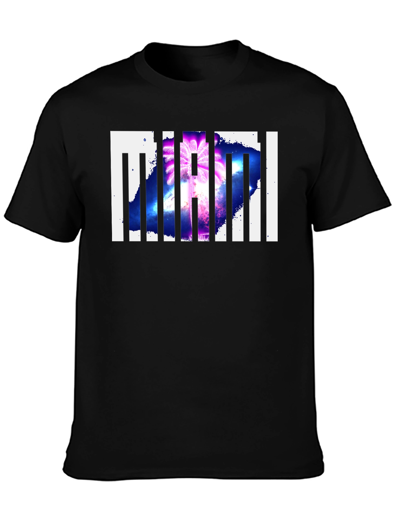 Miami Palm Tree Graphic Print Black T-Shirt