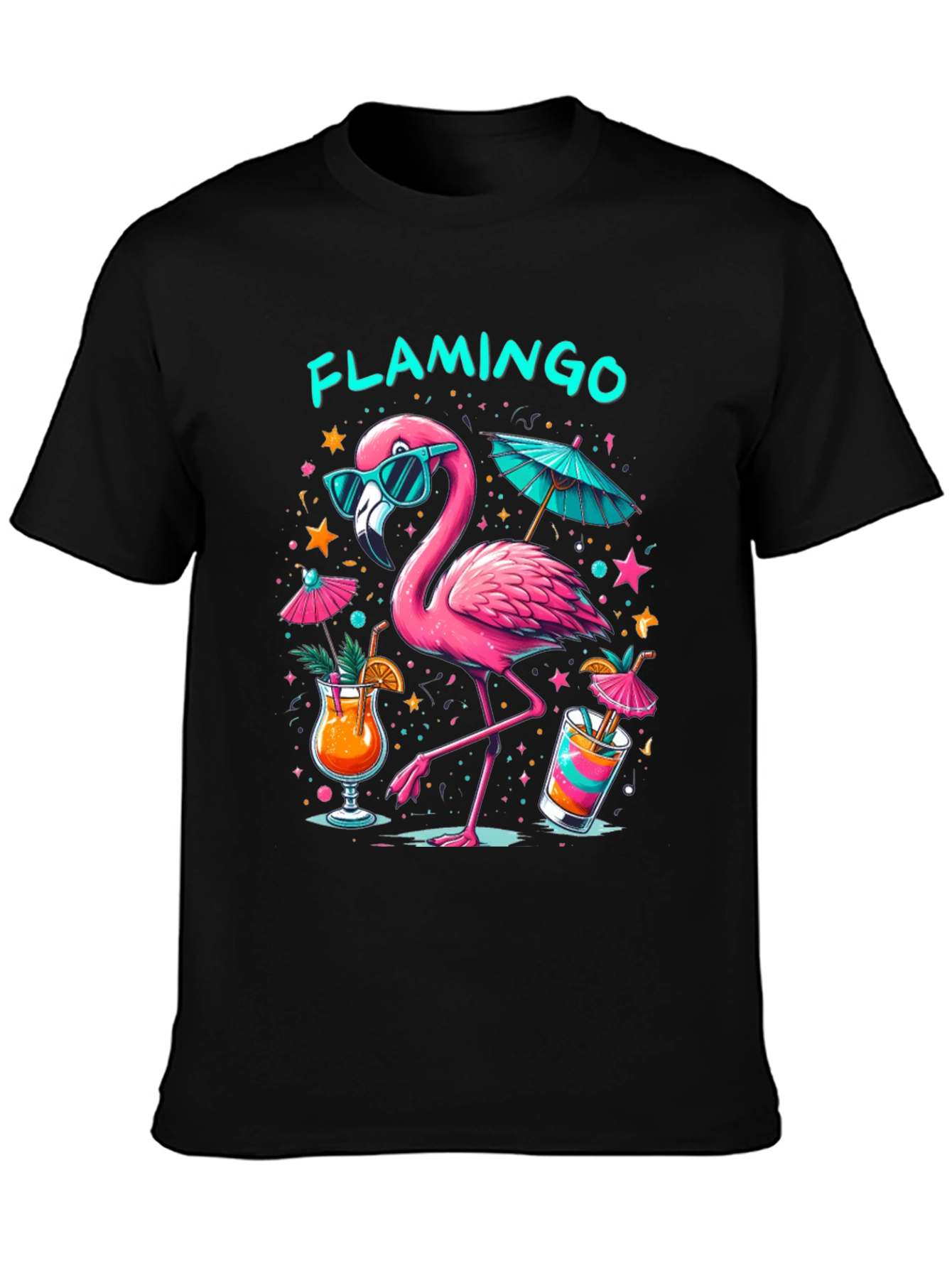 Tropical Flamingo Black T-Shirt