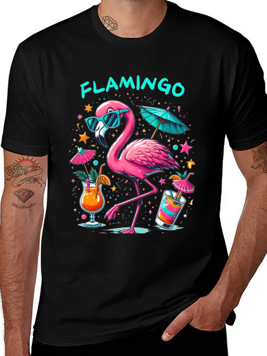 Tropical Flamingo Black T-Shirt