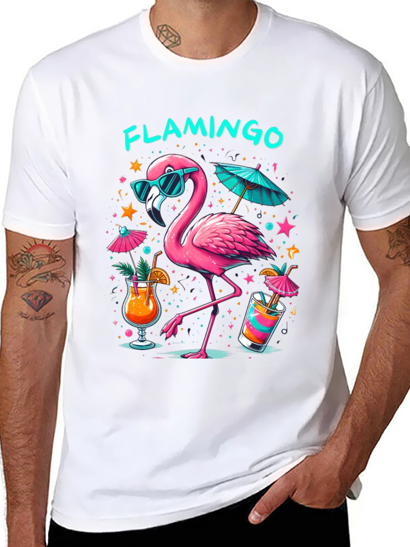 Tropical Flamingo Black T-Shirt