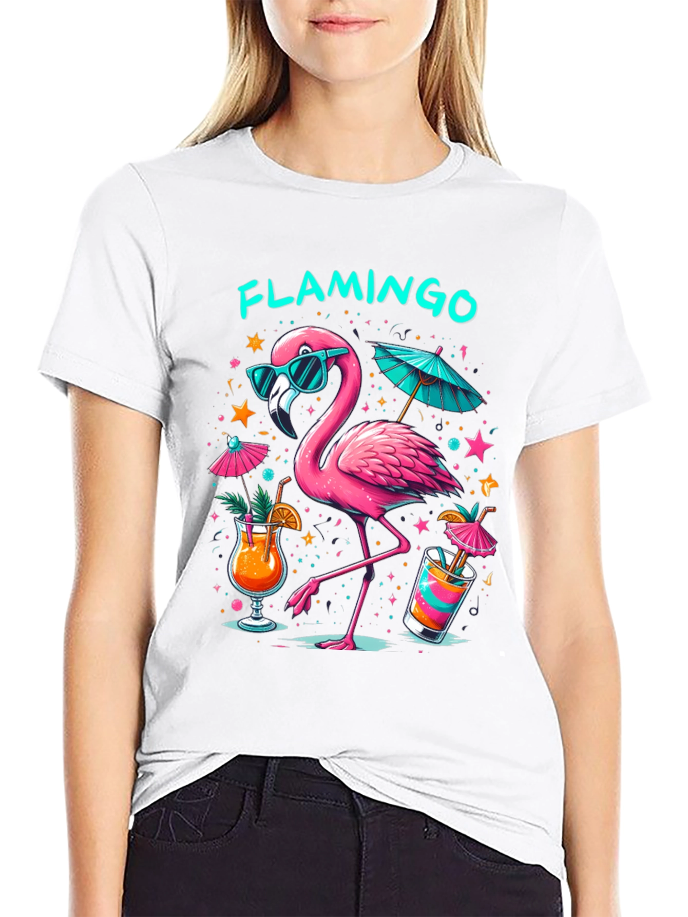 Tropical Flamingo Black T-Shirt