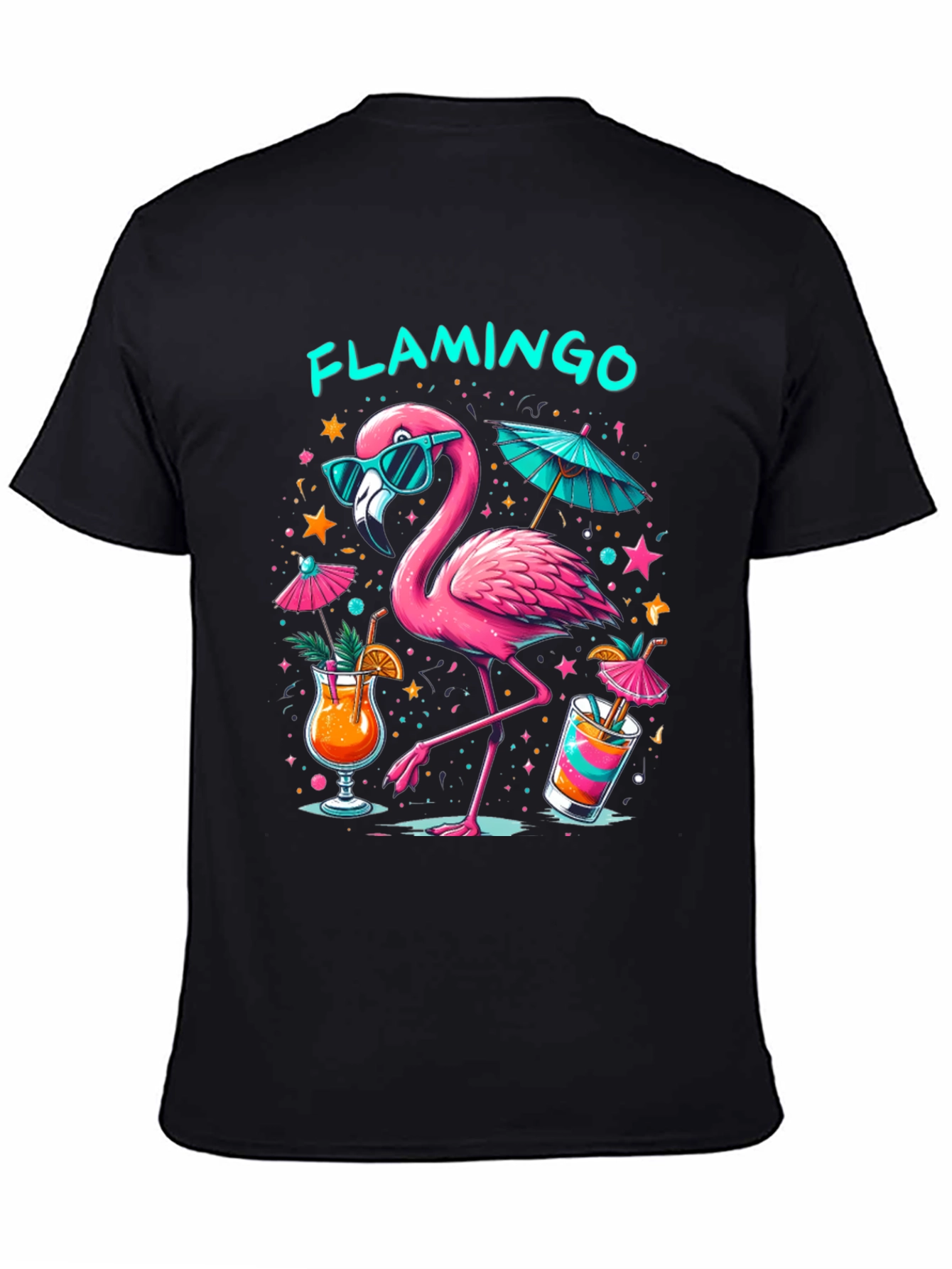 Tropical Flamingo Black T-Shirt