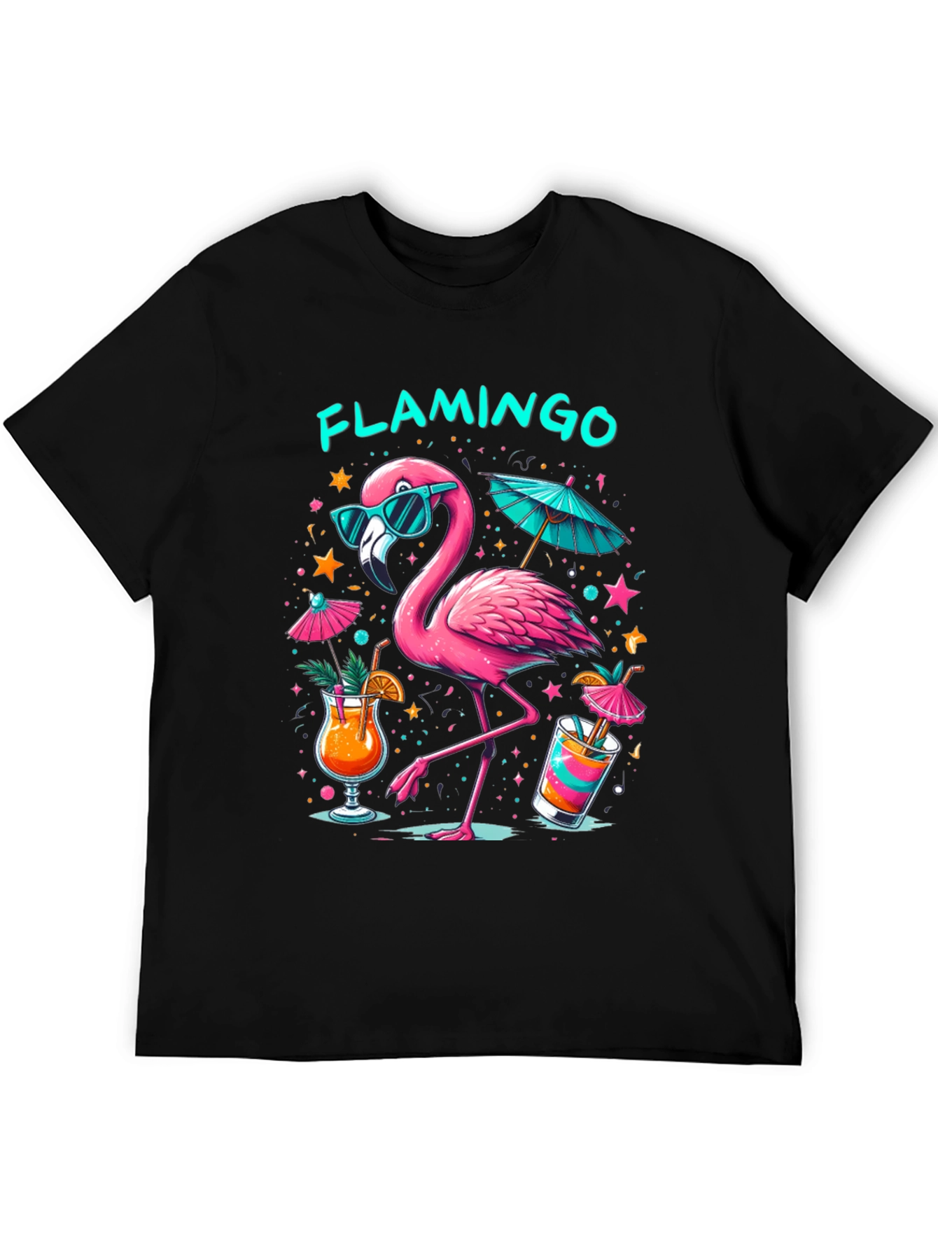 Tropical Flamingo Black T-Shirt