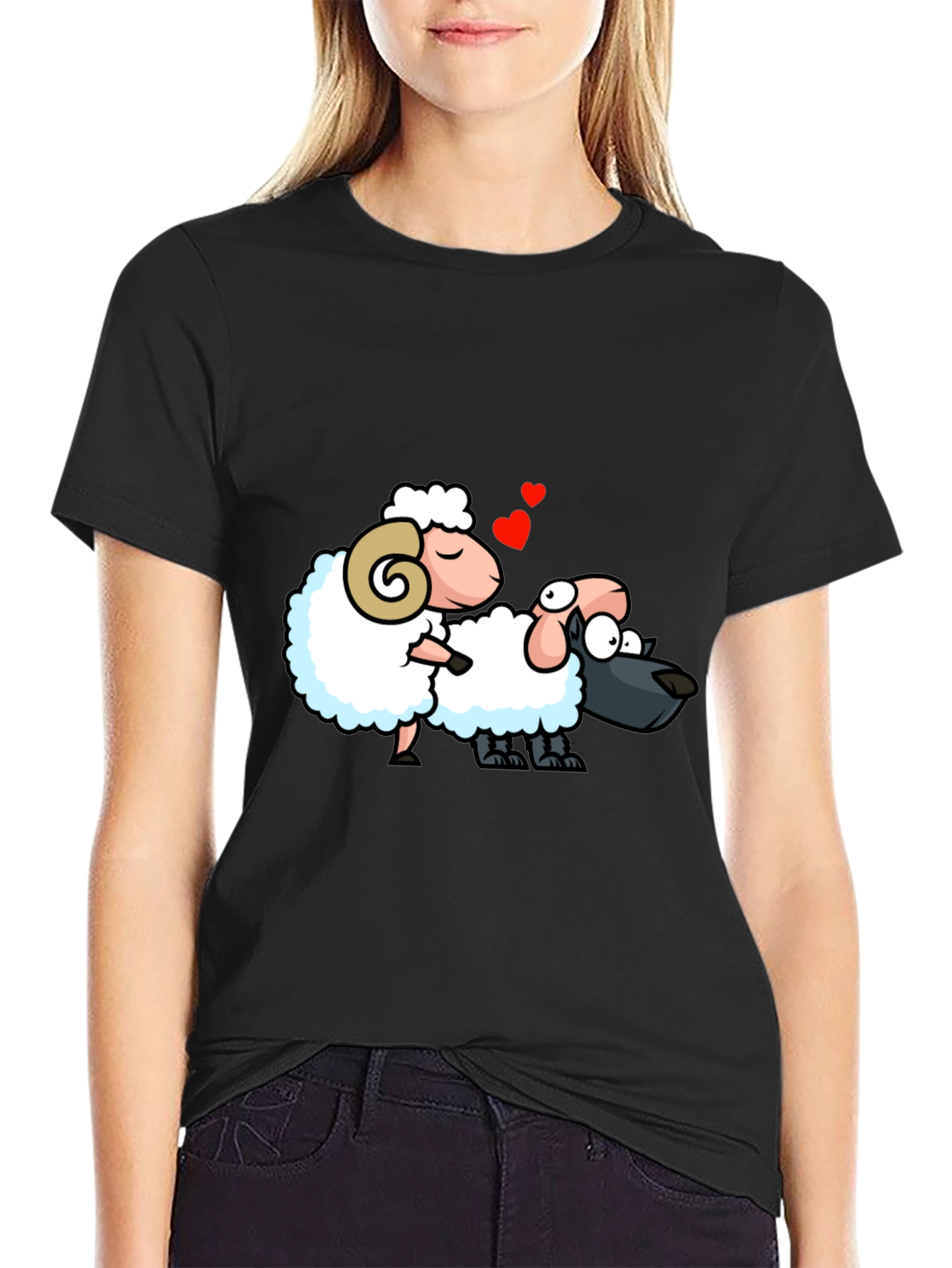 Funny Sheep & Wolf T-Shirt - Cartoon Love