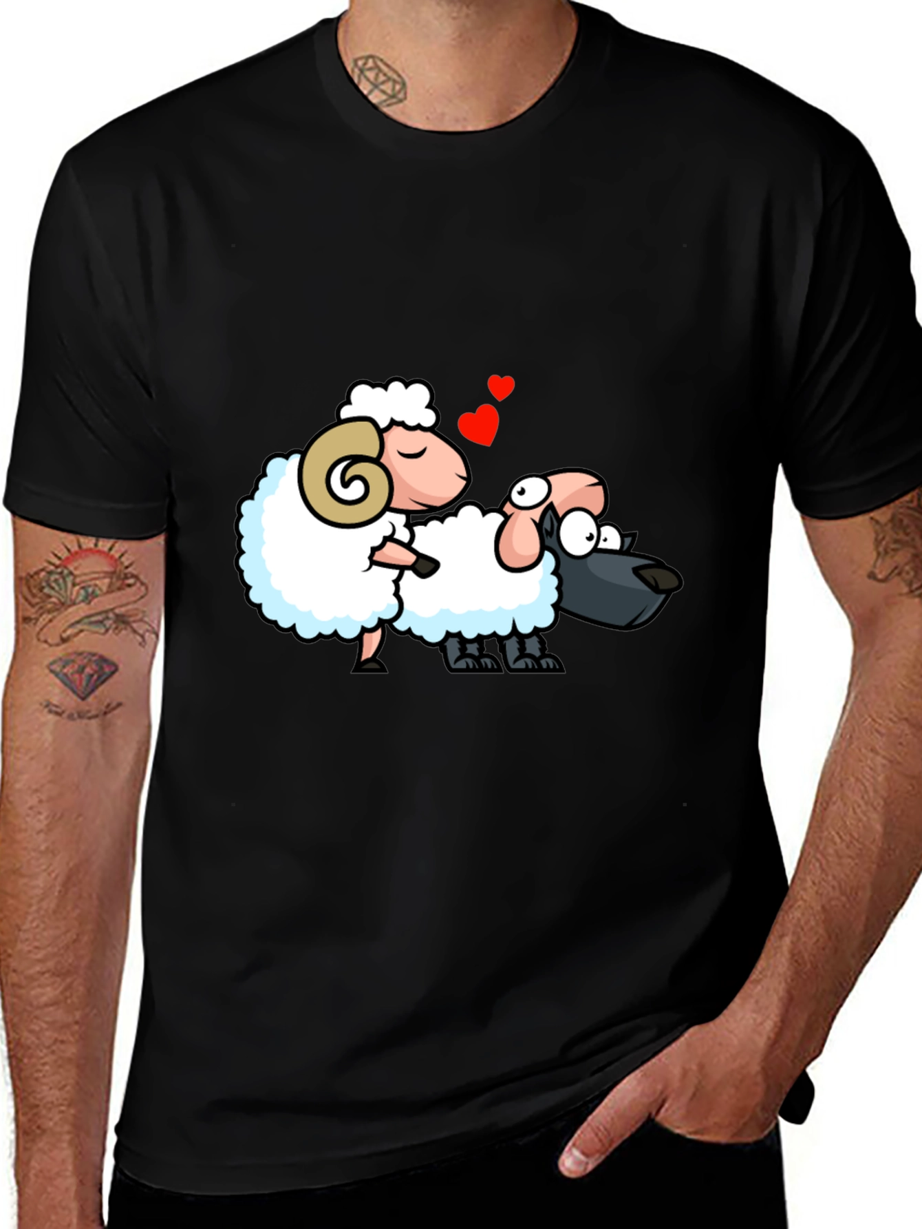 Funny Sheep & Wolf T-Shirt - Cartoon Love