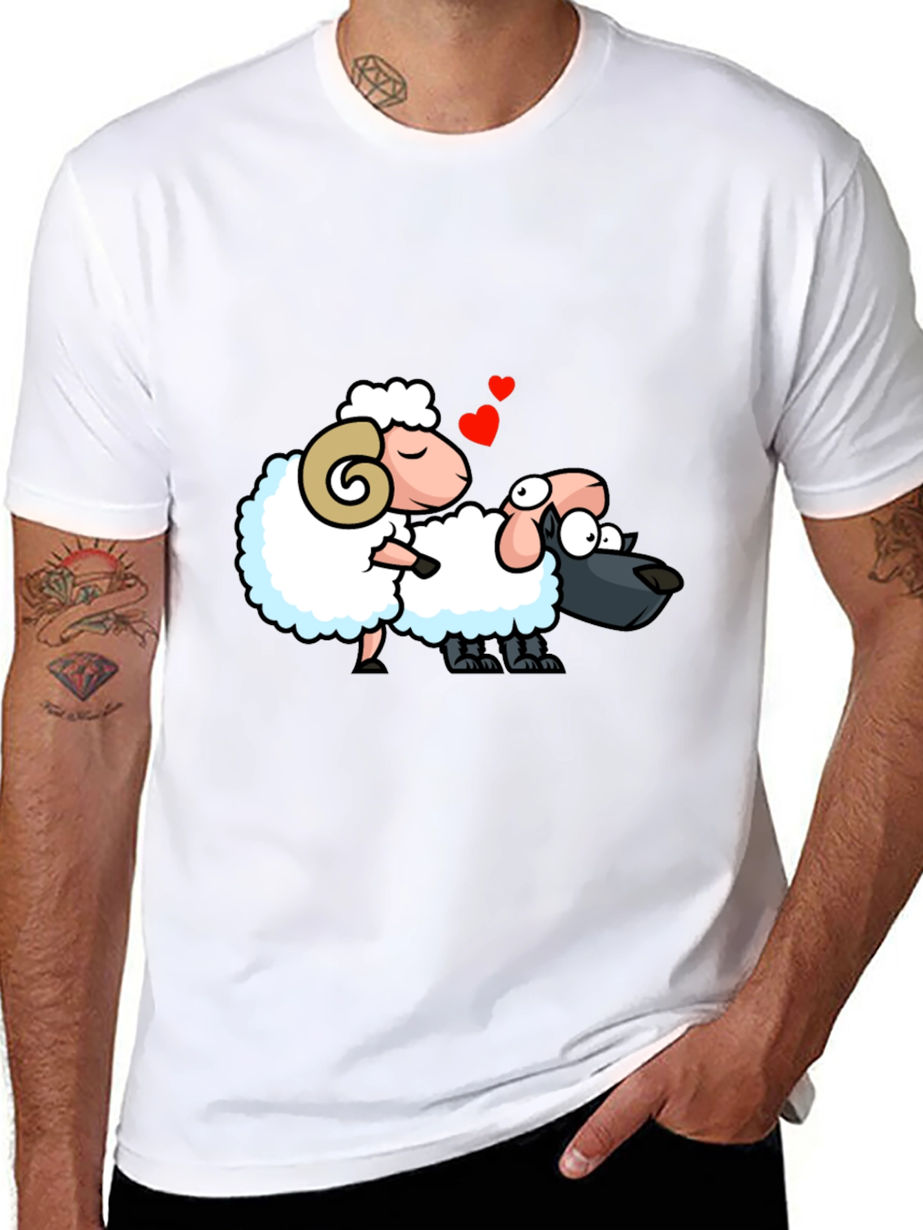 Funny Sheep & Wolf T-Shirt - Cartoon Love
