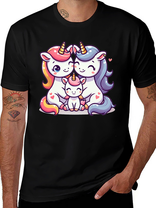 Unicorn Family Graphic Tee - Cute Cartoon Design