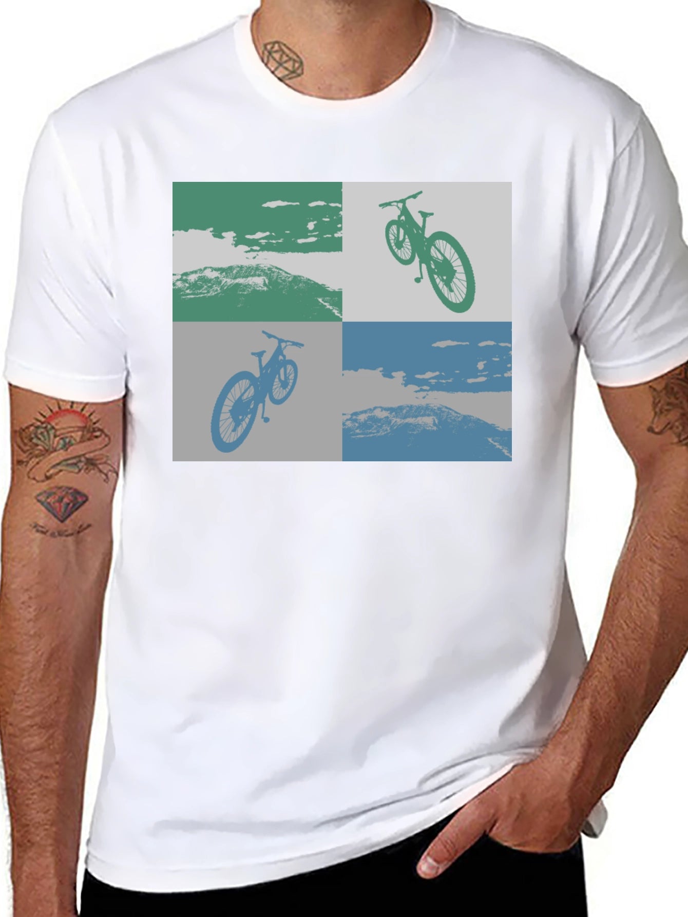 Geometric Bike Scene Graphic Tee - Black