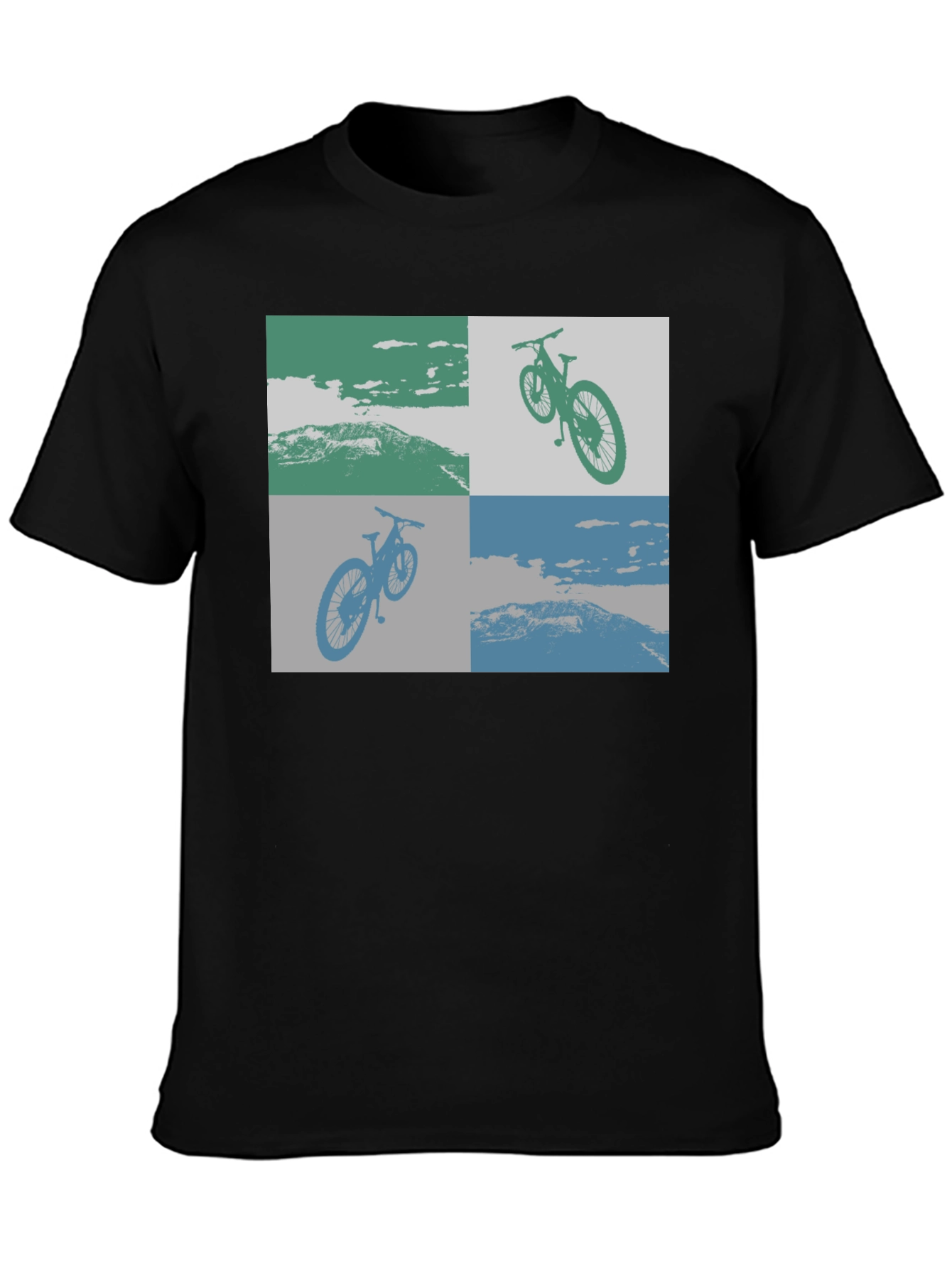 Geometric Bike Scene Graphic Tee - Black