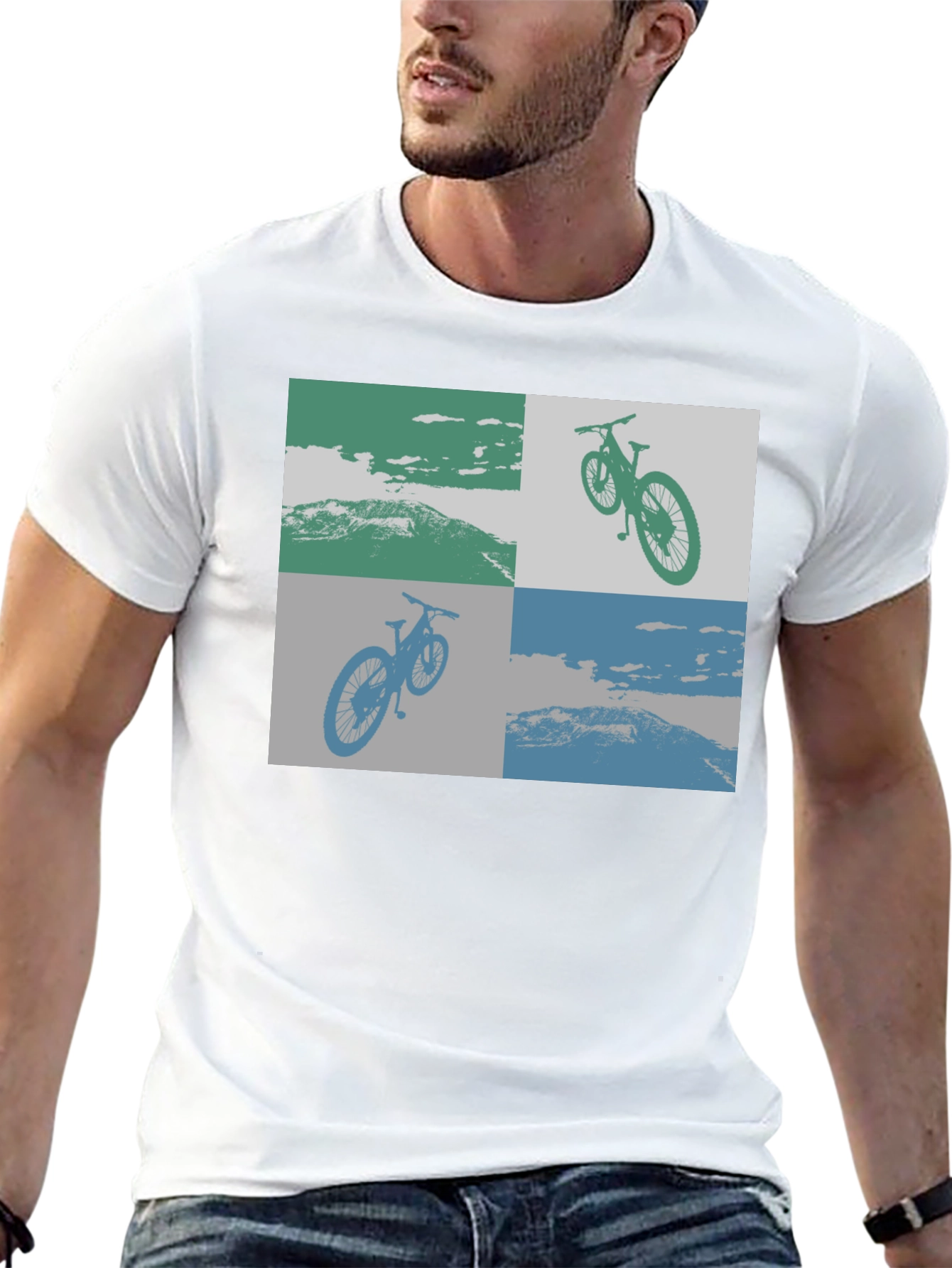 Geometric Bike Scene Graphic Tee - Black