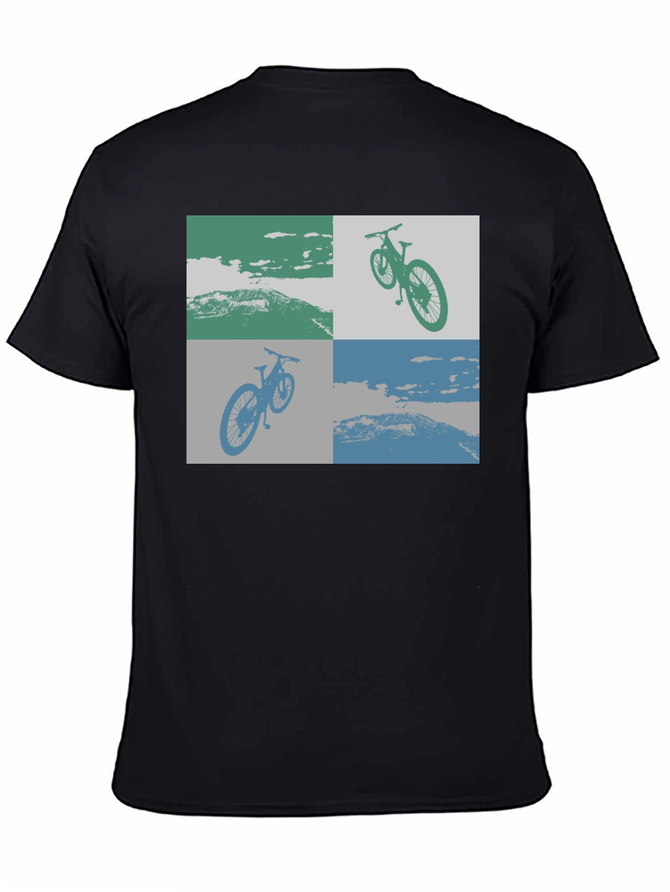 Geometric Bike Scene Graphic Tee - Black