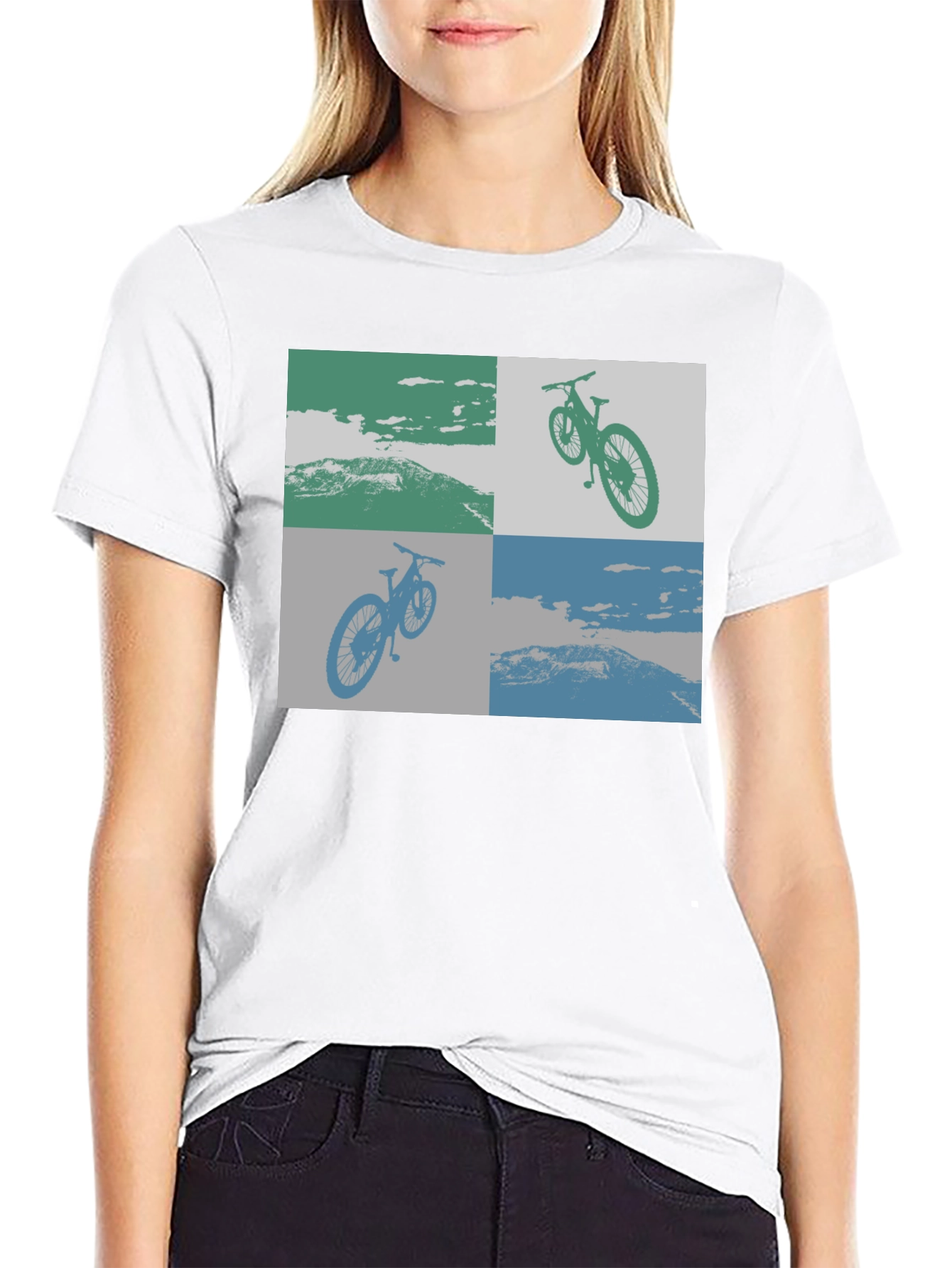 Geometric Bike Scene Graphic Tee - Black