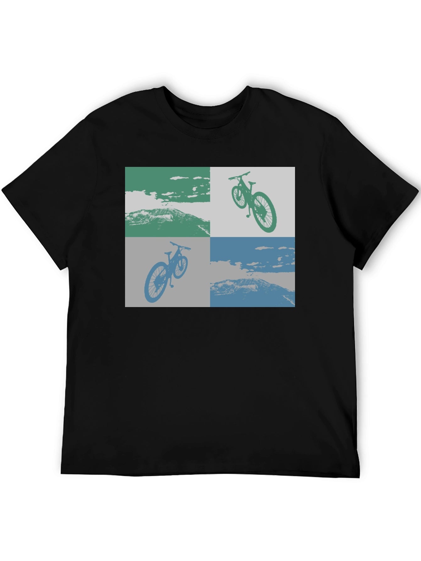 Geometric Bike Scene Graphic Tee - Black