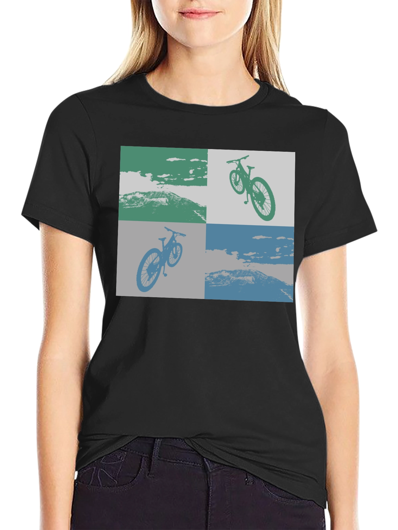 Geometric Bike Scene Graphic Tee - Black
