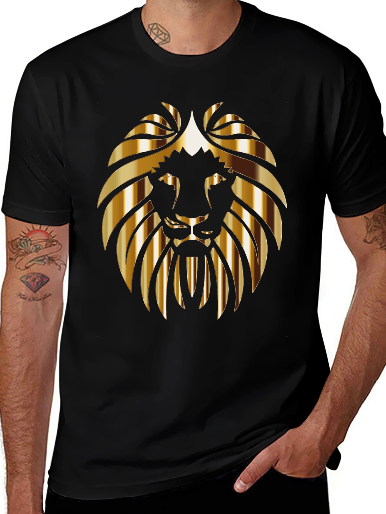 Golden Lion Head Black T-Shirt