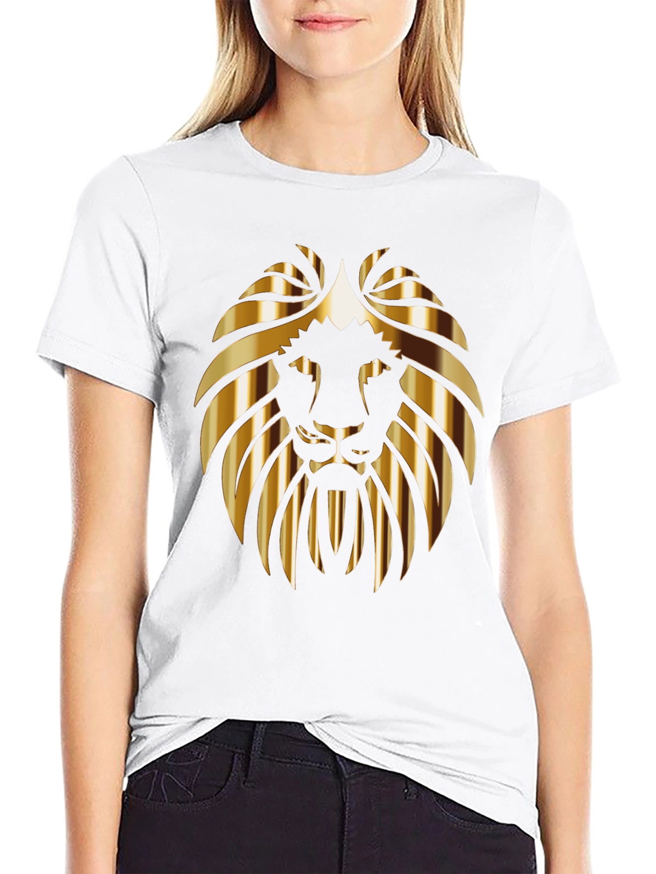 Golden Lion Head Black T-Shirt