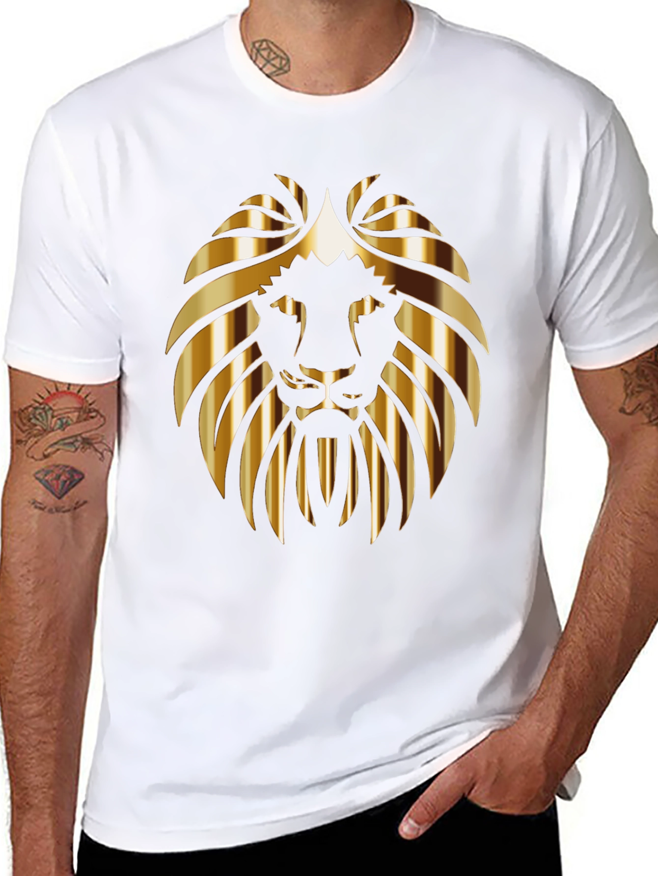 Golden Lion Head Black T-Shirt