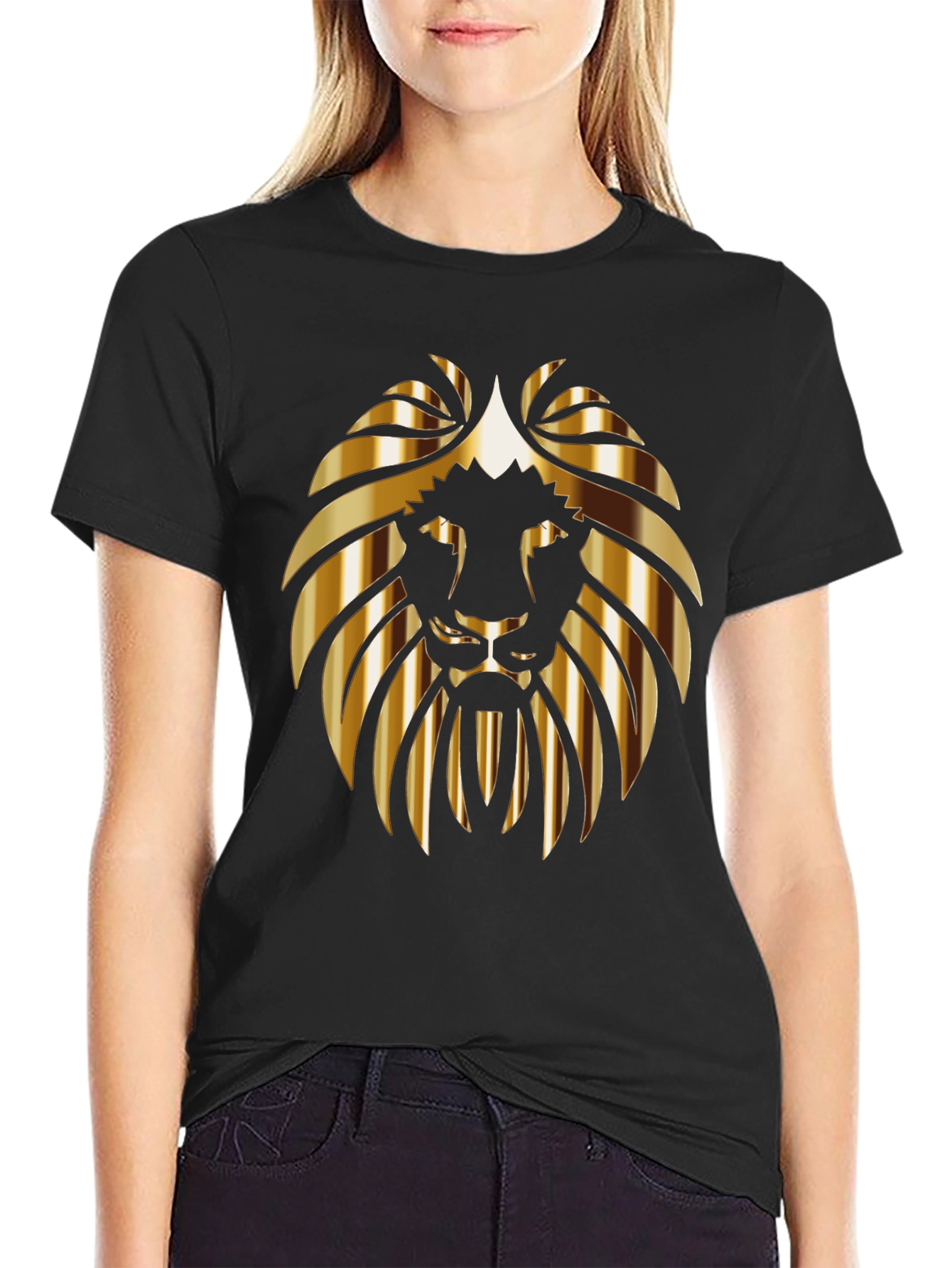 Golden Lion Head Black T-Shirt