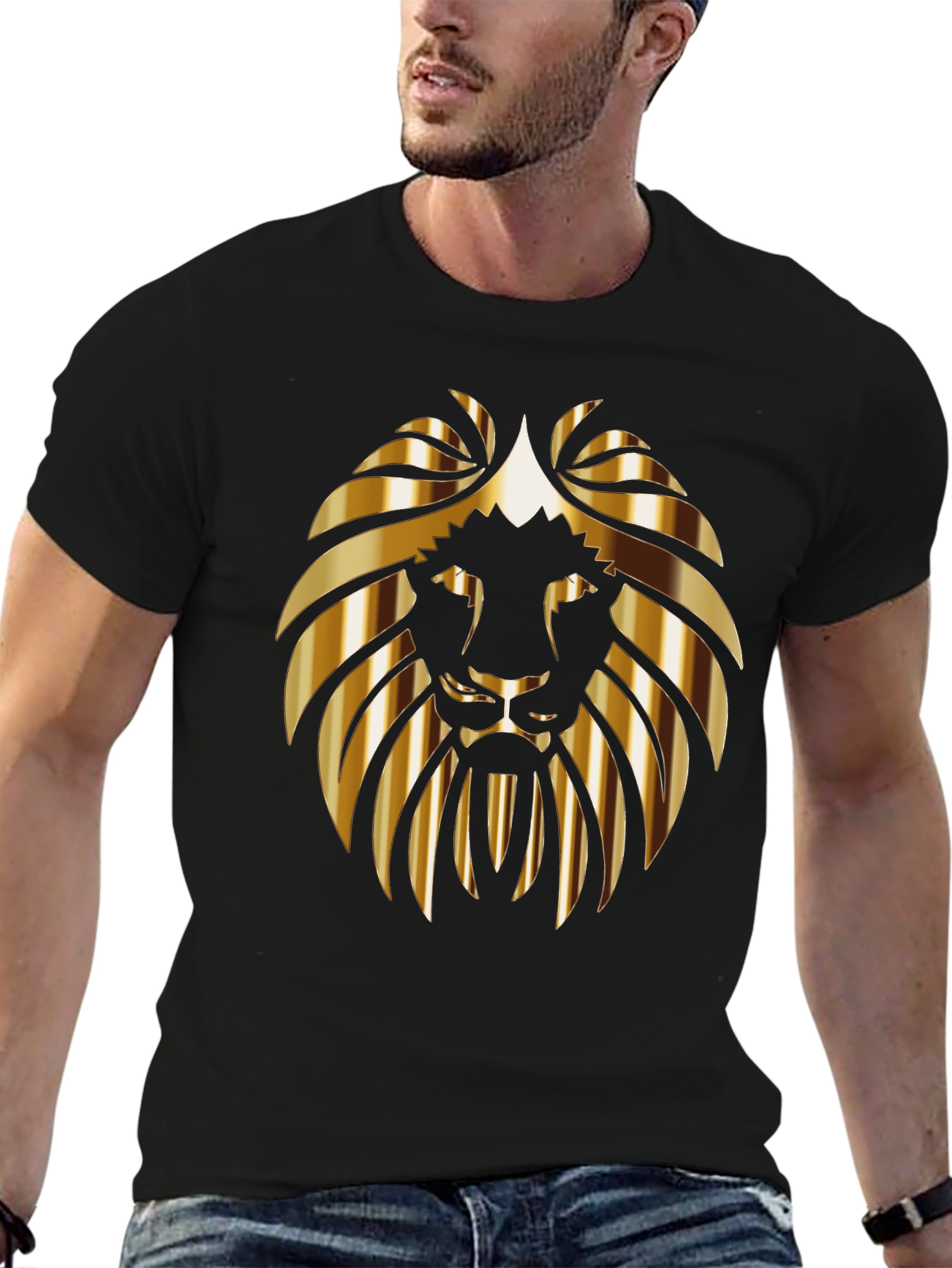 Golden Lion Head Black T-Shirt
