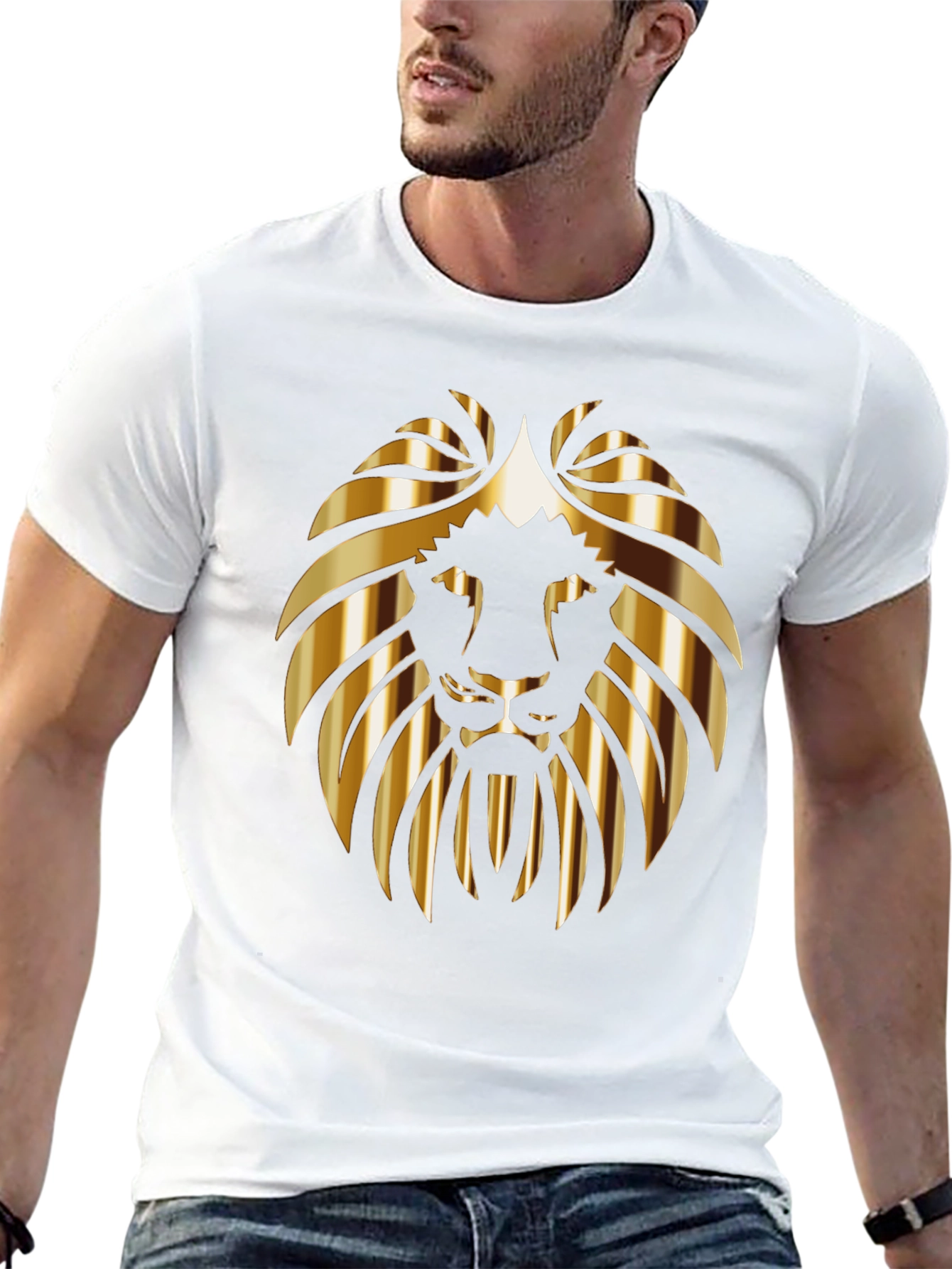 Golden Lion Head Black T-Shirt