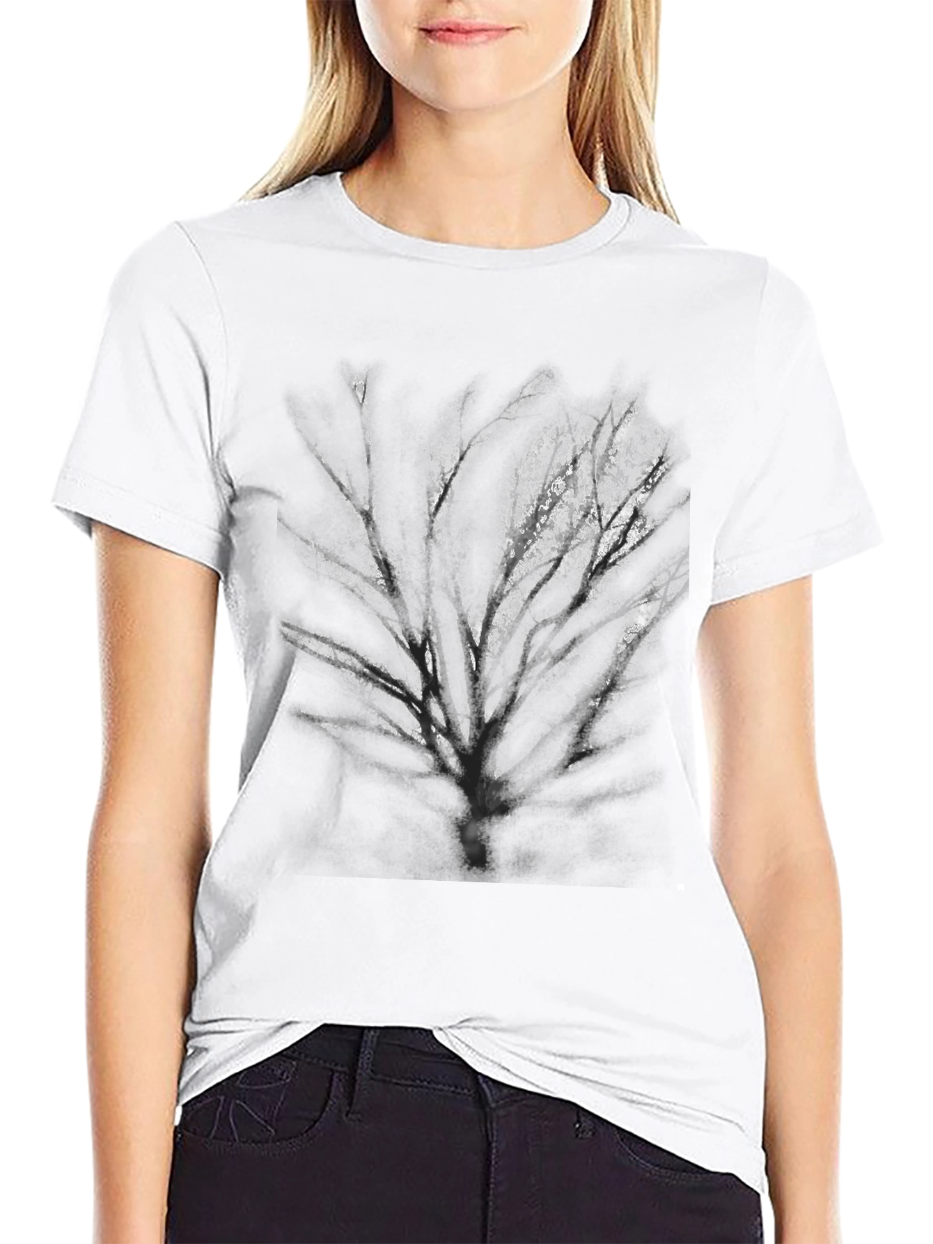 Black T-Shirt with Tree Graphic Print