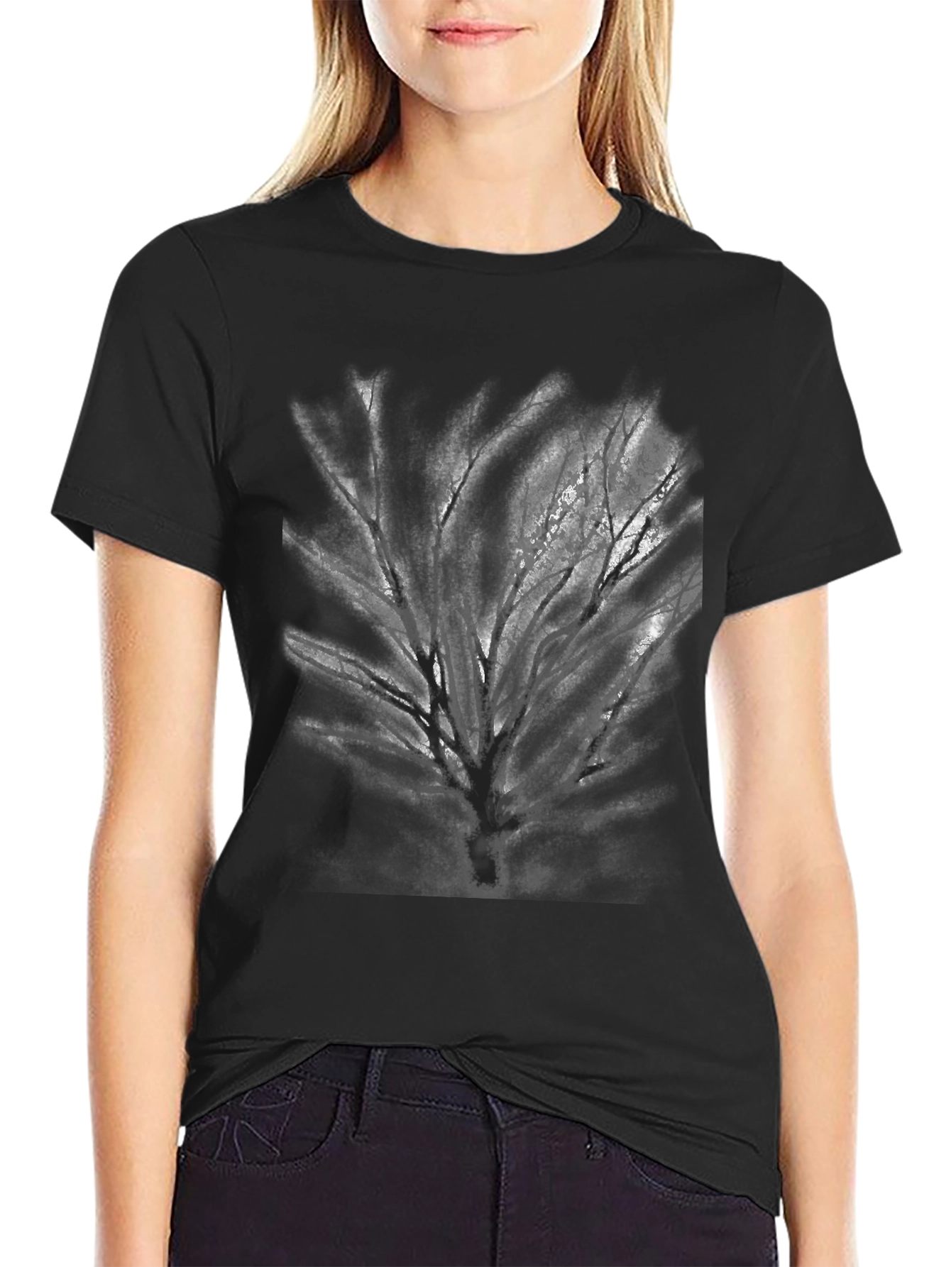 Black T-Shirt with Tree Graphic Print