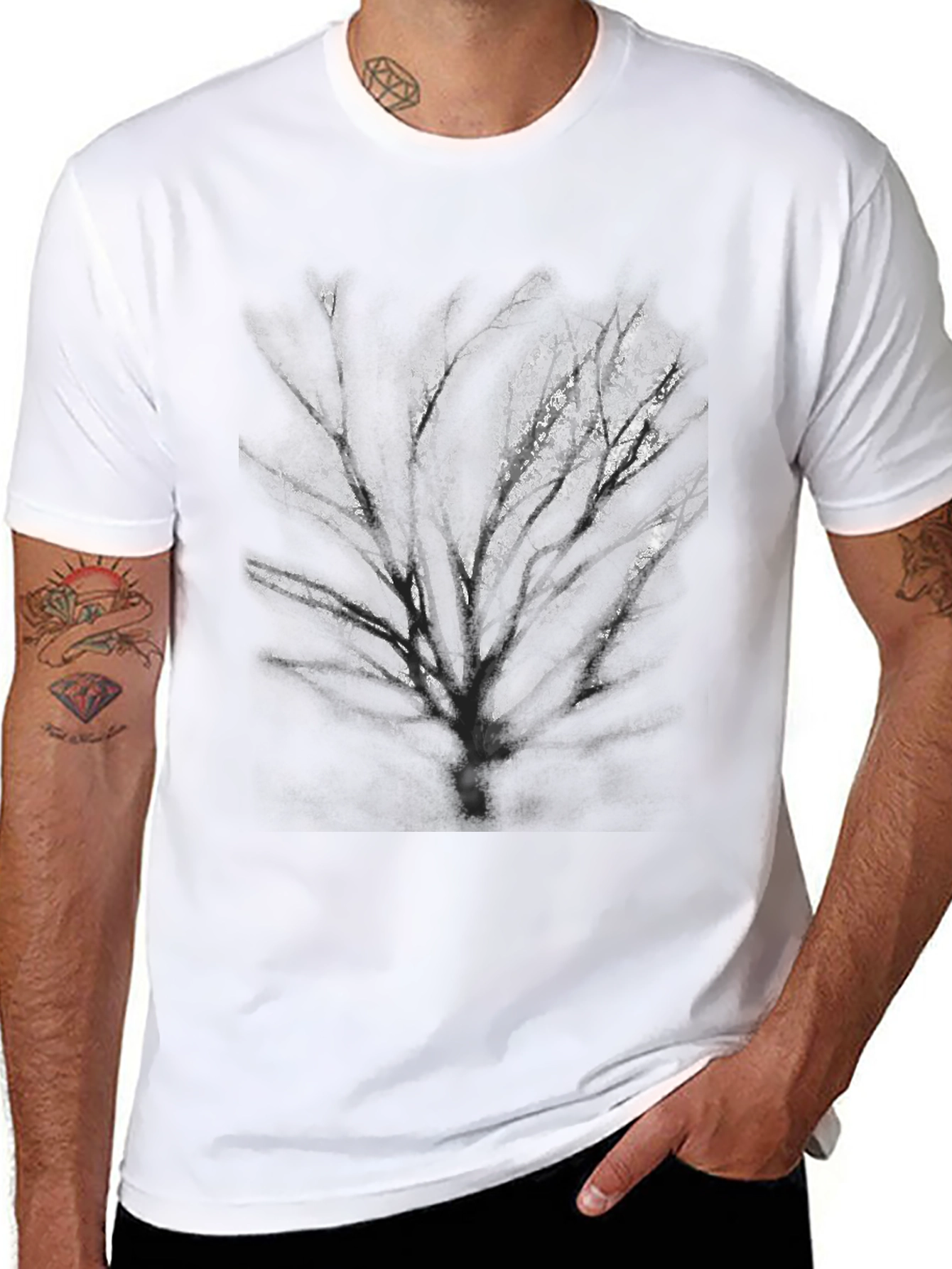 Black T-Shirt with Tree Graphic Print