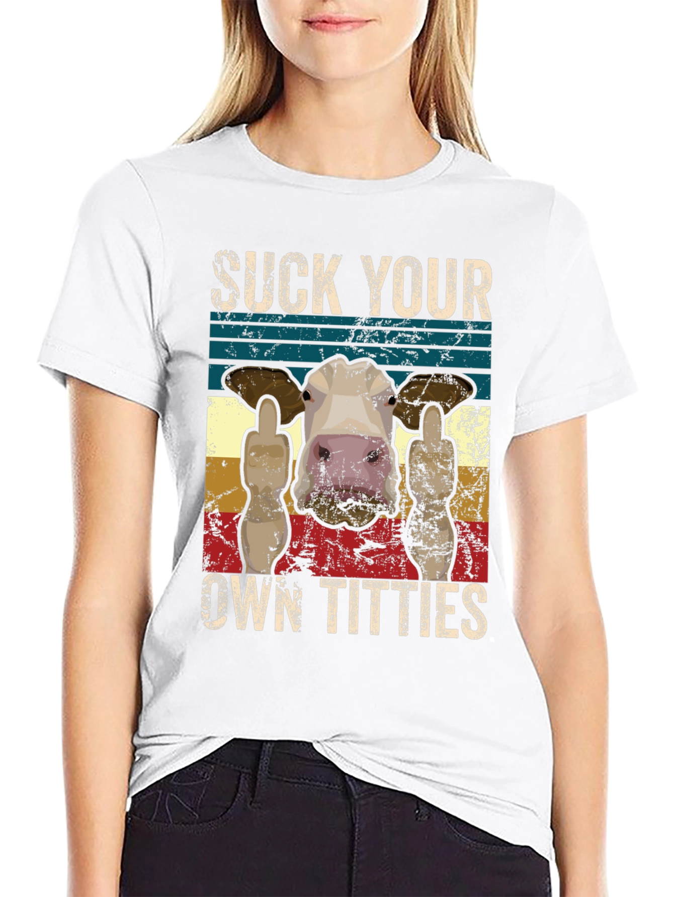 Suck Your Own Titties Funny Cow Graphic T-Shirt