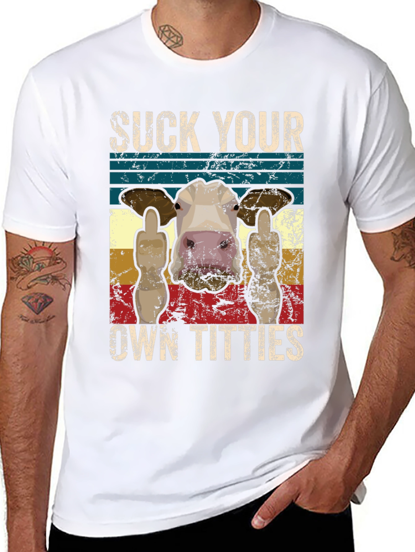 Suck Your Own Titties Funny Cow Graphic T-Shirt