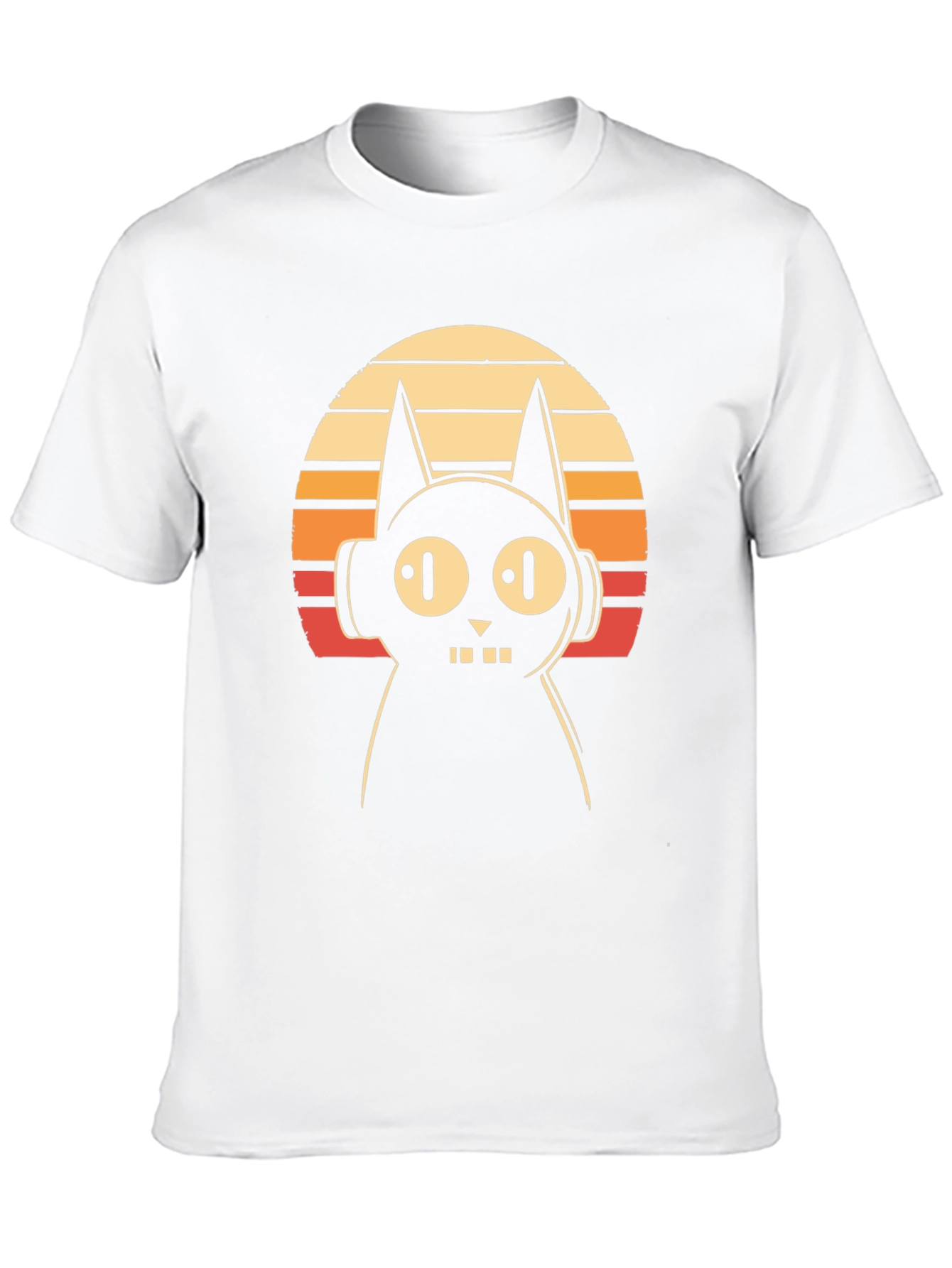 Retro Cat DJ Graphic Tee - Black Cotton T-Shirt