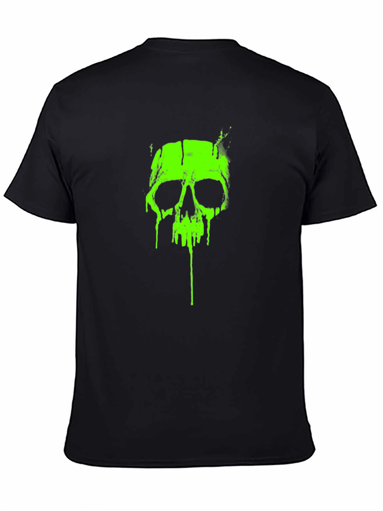 Acid Green Skull Graphic Tee - Black Cotton T-Shirt