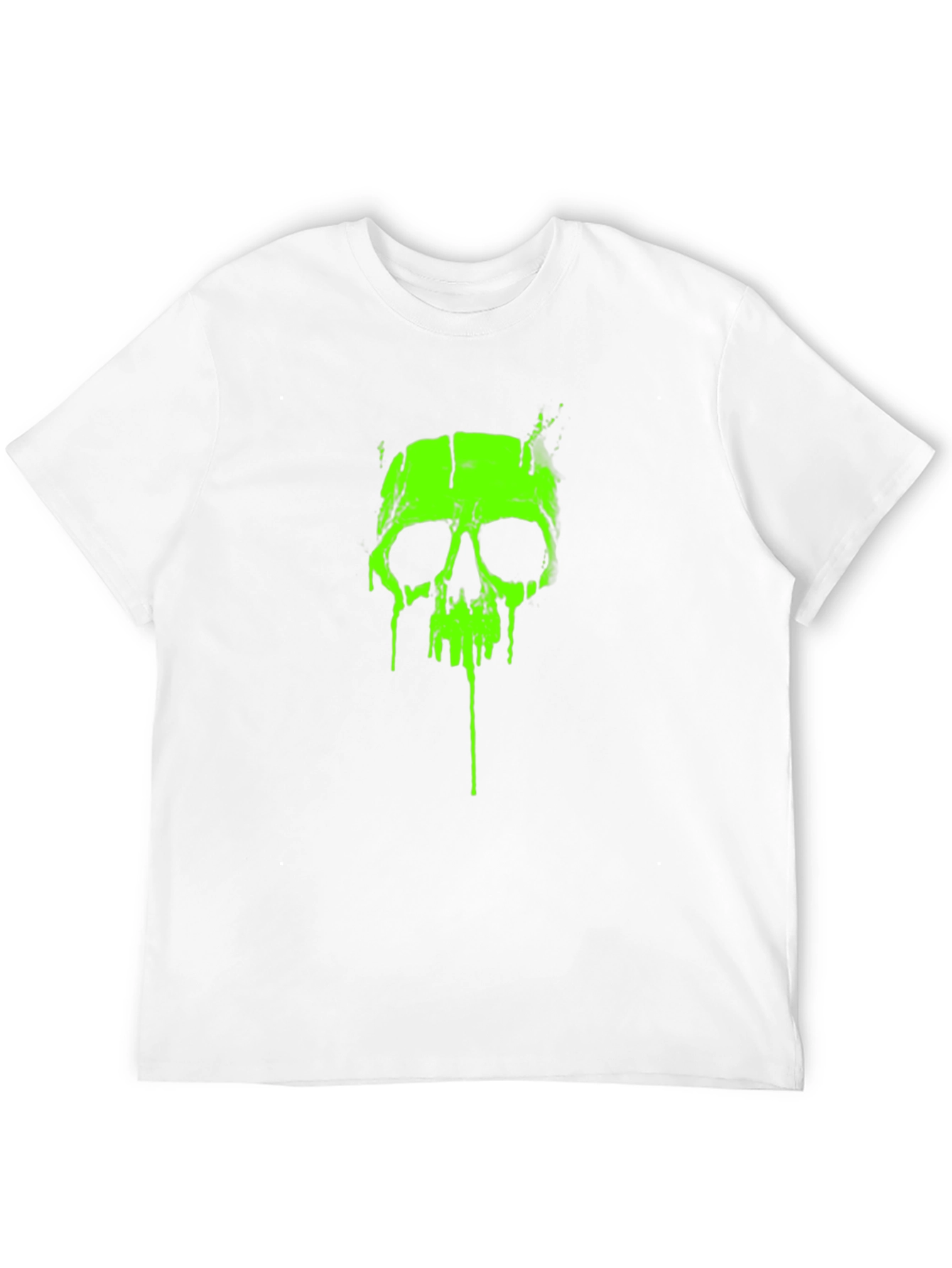 Acid Green Skull Graphic Tee - Black Cotton T-Shirt