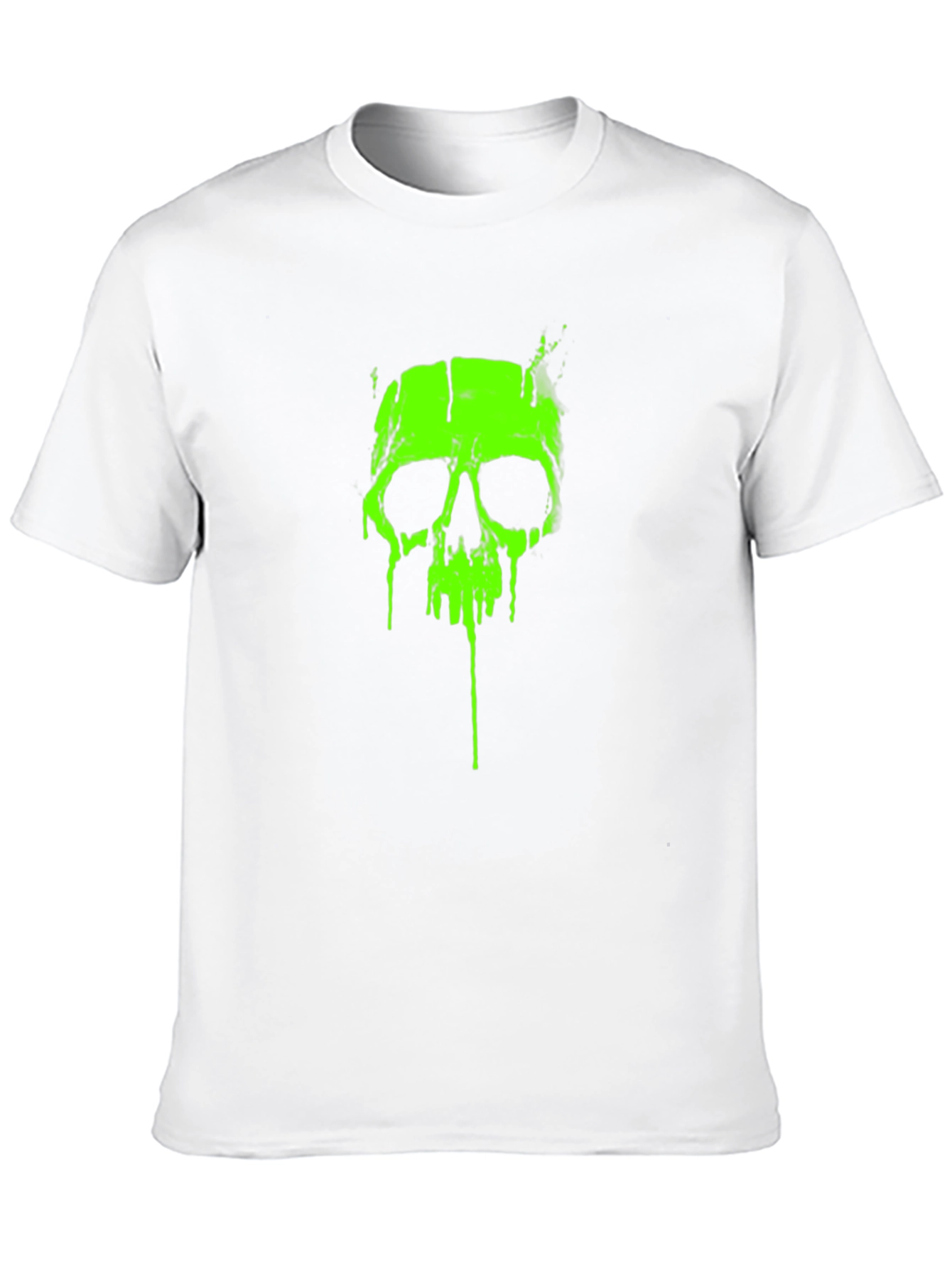 Acid Green Skull Graphic Tee - Black Cotton T-Shirt