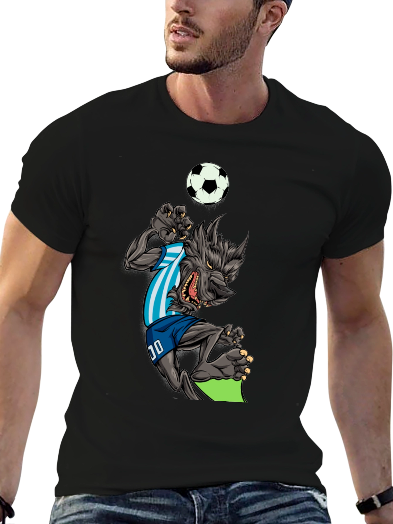Soccer Wolf Graphic T-Shirt - Mens Black Tee
